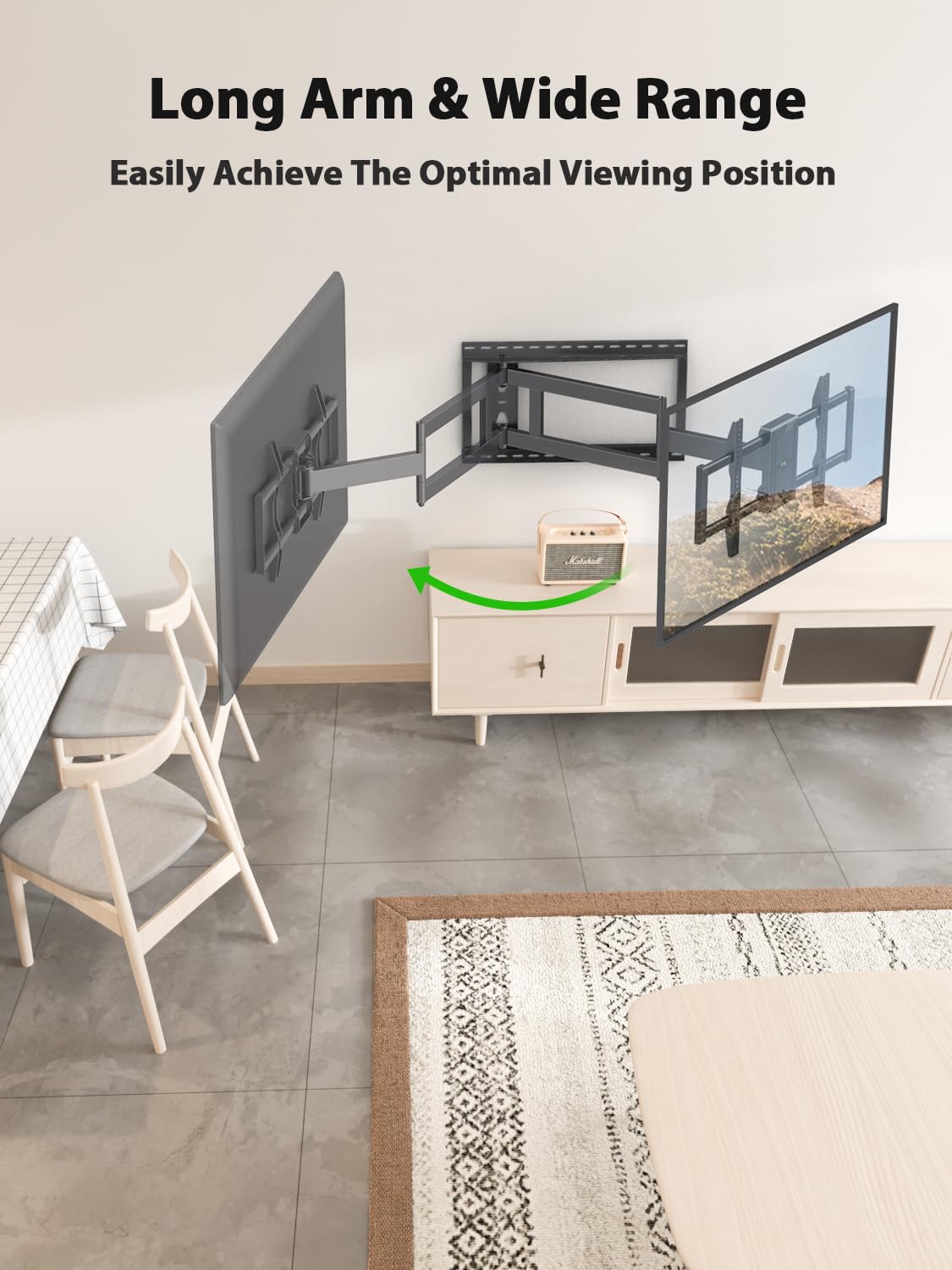 USX MOUNT Heavy Duty Long Arm TV Wall Mount for 42-95 Inch TVs, Swivel & Tilt, VESA 800x400mm, Black, Model XML035