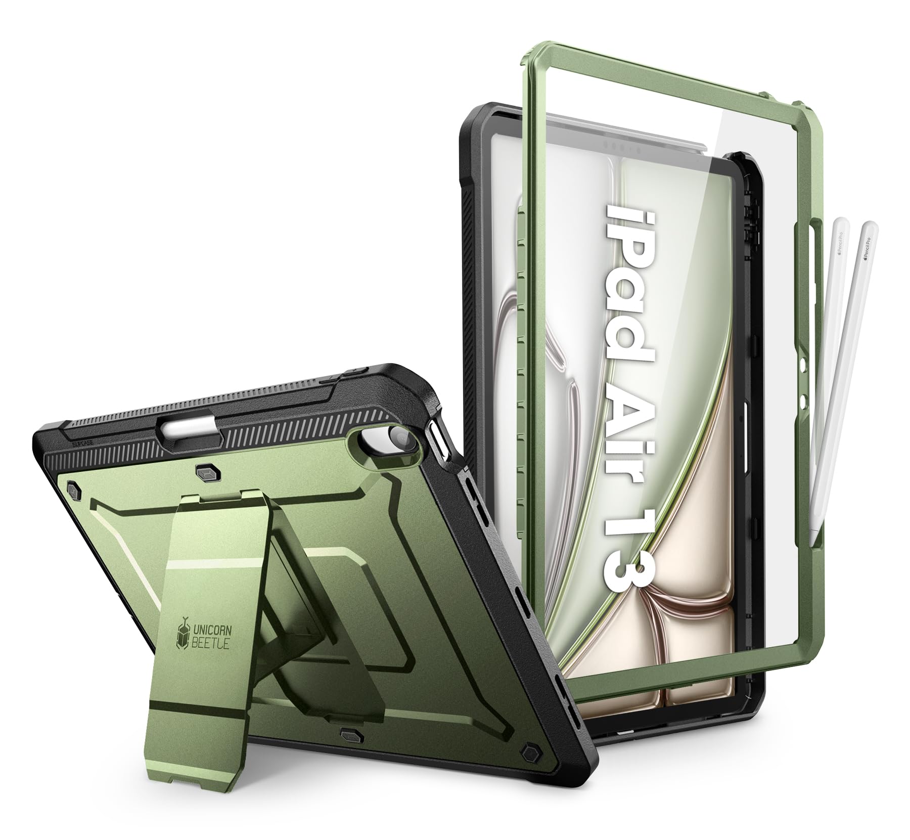 SUPCASE for iPad Air 13 Inch Case M2 2024 with Pencil Holder (Unicorn Beetle Pro), [Builtin Screen Protector & Stand] [Military