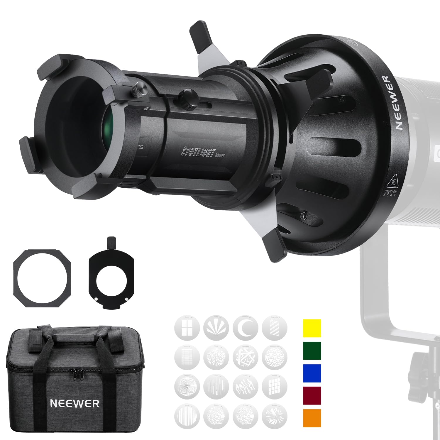 Neewer Spotlight Snoot With 40 Projection Lens, Adjustable Focus, 16 Metal Gobos 5 Color Gels, Bag, Conical Snoot For Bowens Mou
