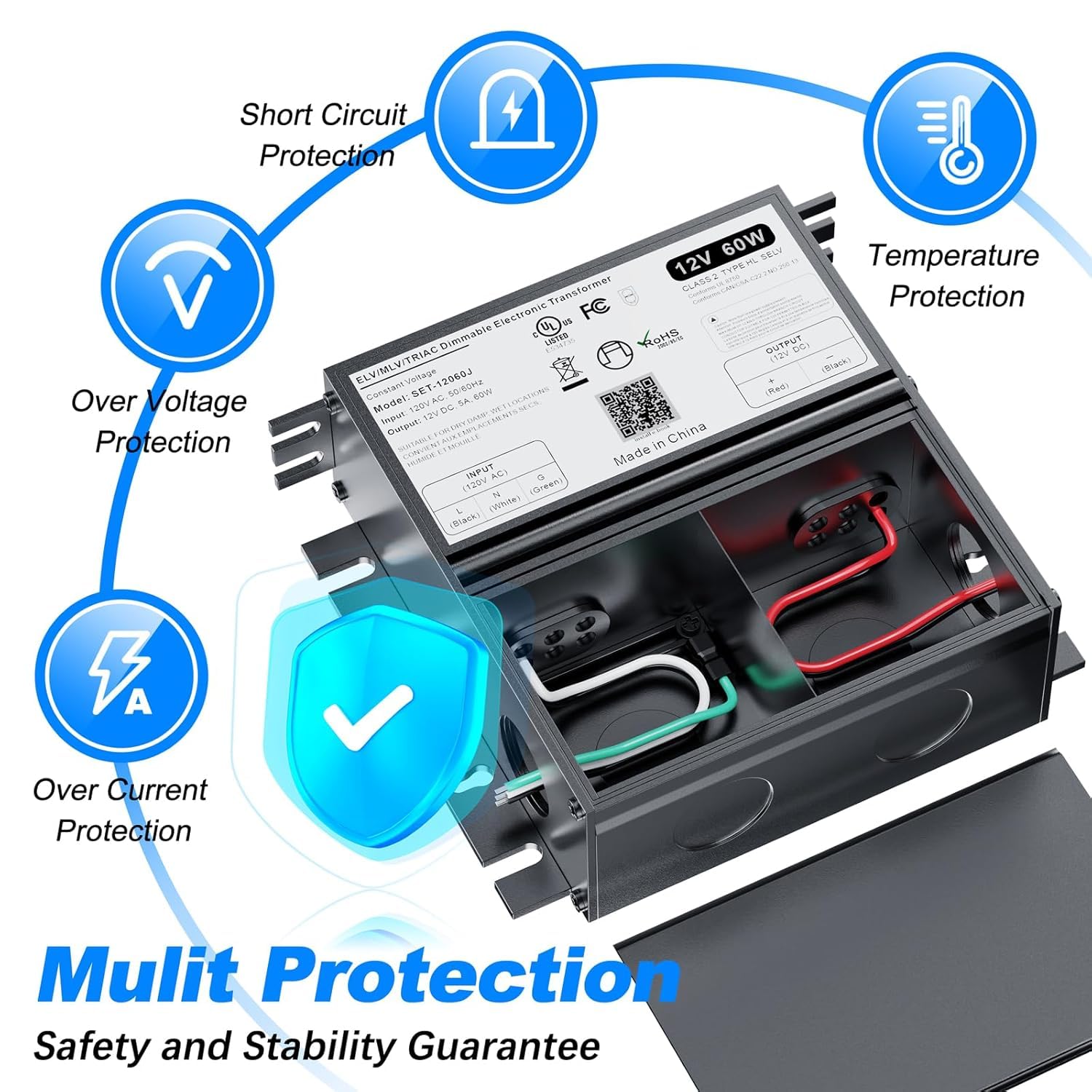 2 Pcs 60W Dimmable Led Driver, 12V Triac/Elv/Mlv Ac To Dc Power Supply For Led Light, Halogen Bulb, Led Transformer Compatible W