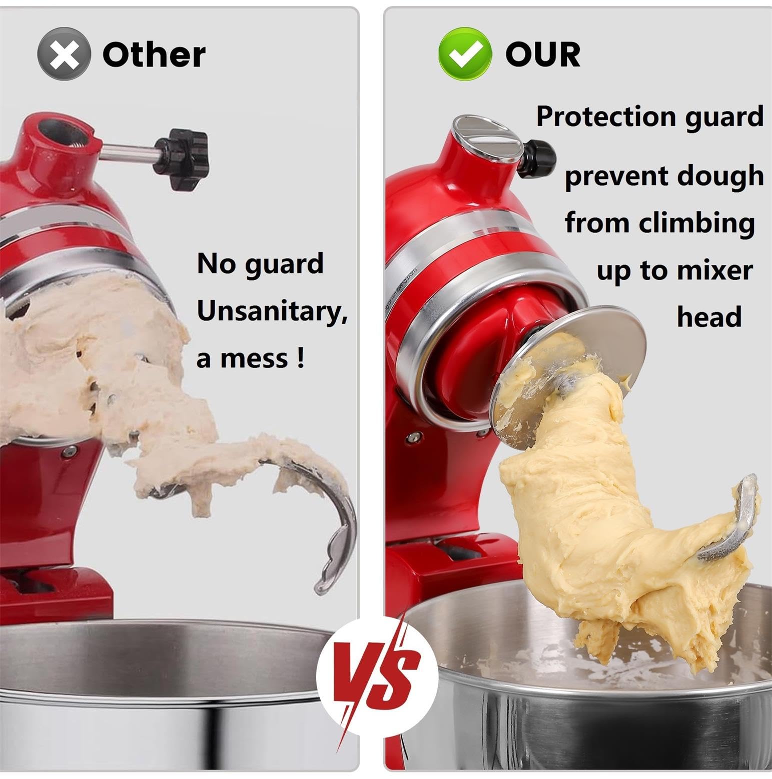 Favorkit Dough Hook With Shield For Kitchenaid Tilt Head And 4.5 5.0 Quart Mixers, Polished Stainless Steel Dishwasher Safe Knea