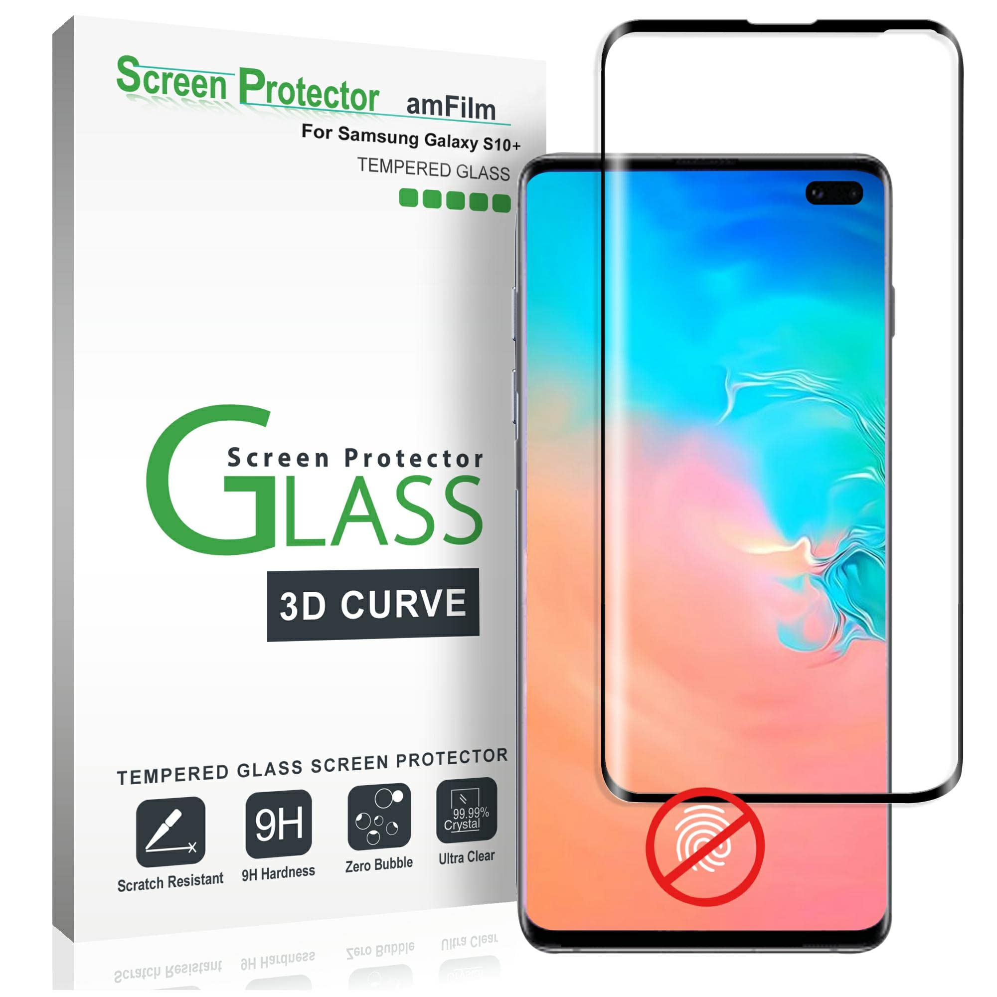 amFilm Glass Screen Protector for Galaxy S10 Plus, Not Compatible with the Fingerprint Scanner, Tempered Glass, Dot Matrix with 