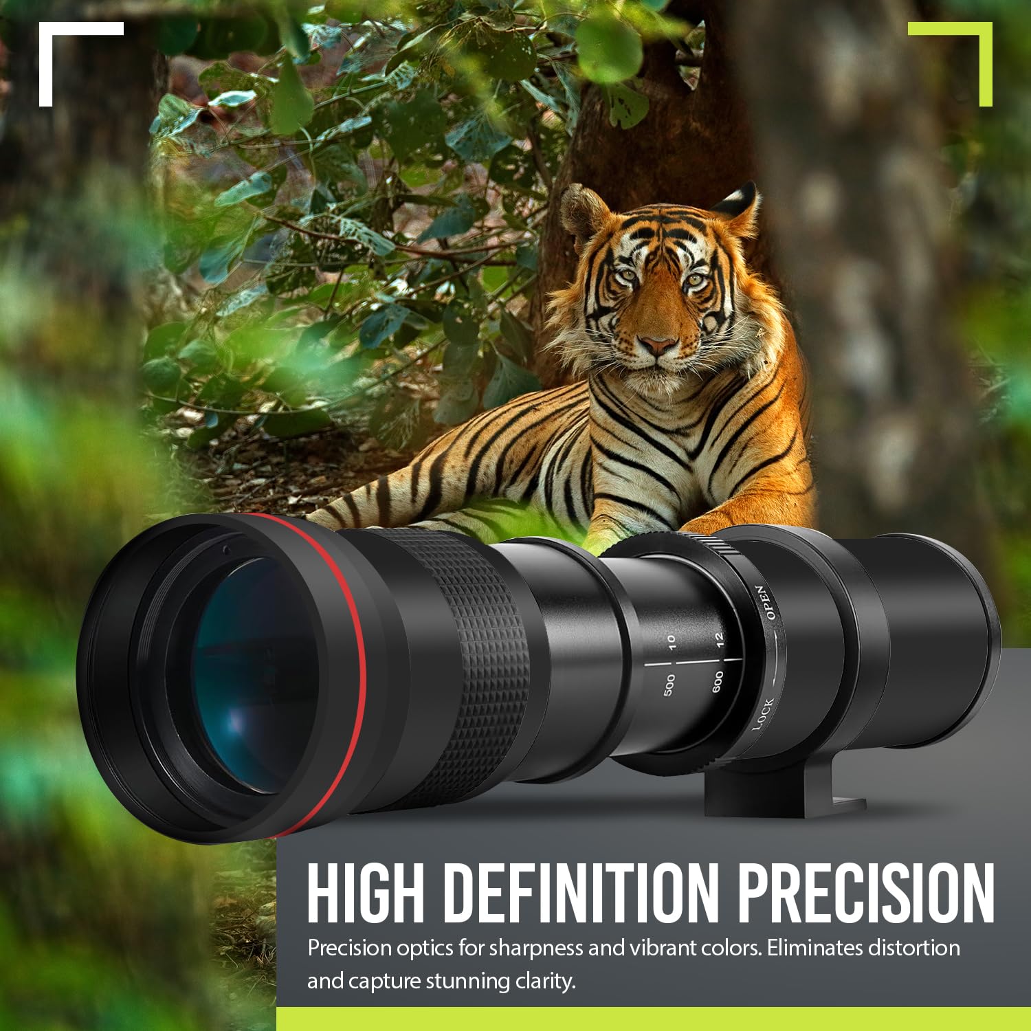 Big Mike's 420-1600mm f/8.3 HD Manual Telephoto Lens for Nikon DSLR Cameras - Black, Model BM-SLY420NK-K2