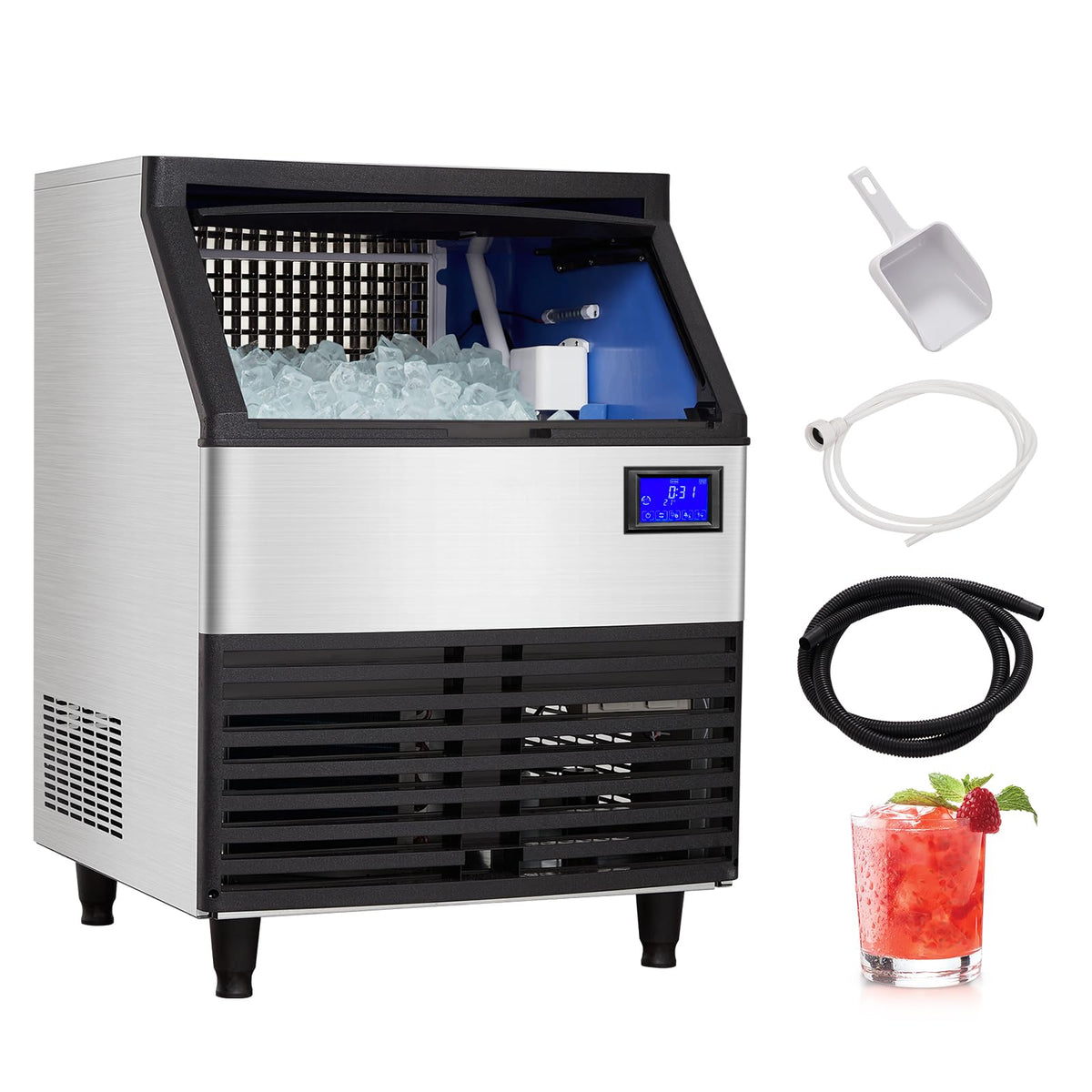 Commercial Ice Maker Machine 260Lbs/24H, Stainless Steel Undercounter Ice Machine With Digital Display, 99Lbs Ice Storage Freest