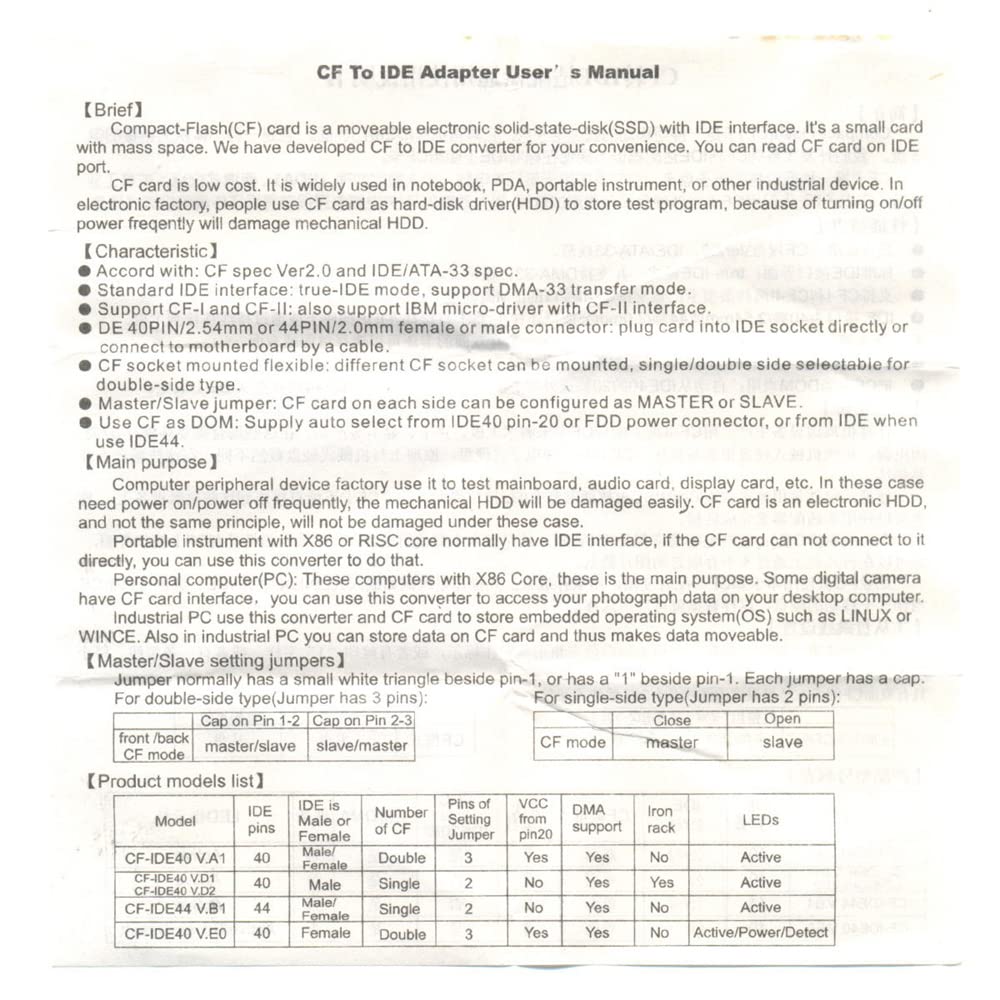 Chenyang Cf Compact Flash Merory Card To 2.5 44Pin Ide Hard Disk Drive Hdd Ssd Adapter For Laptop