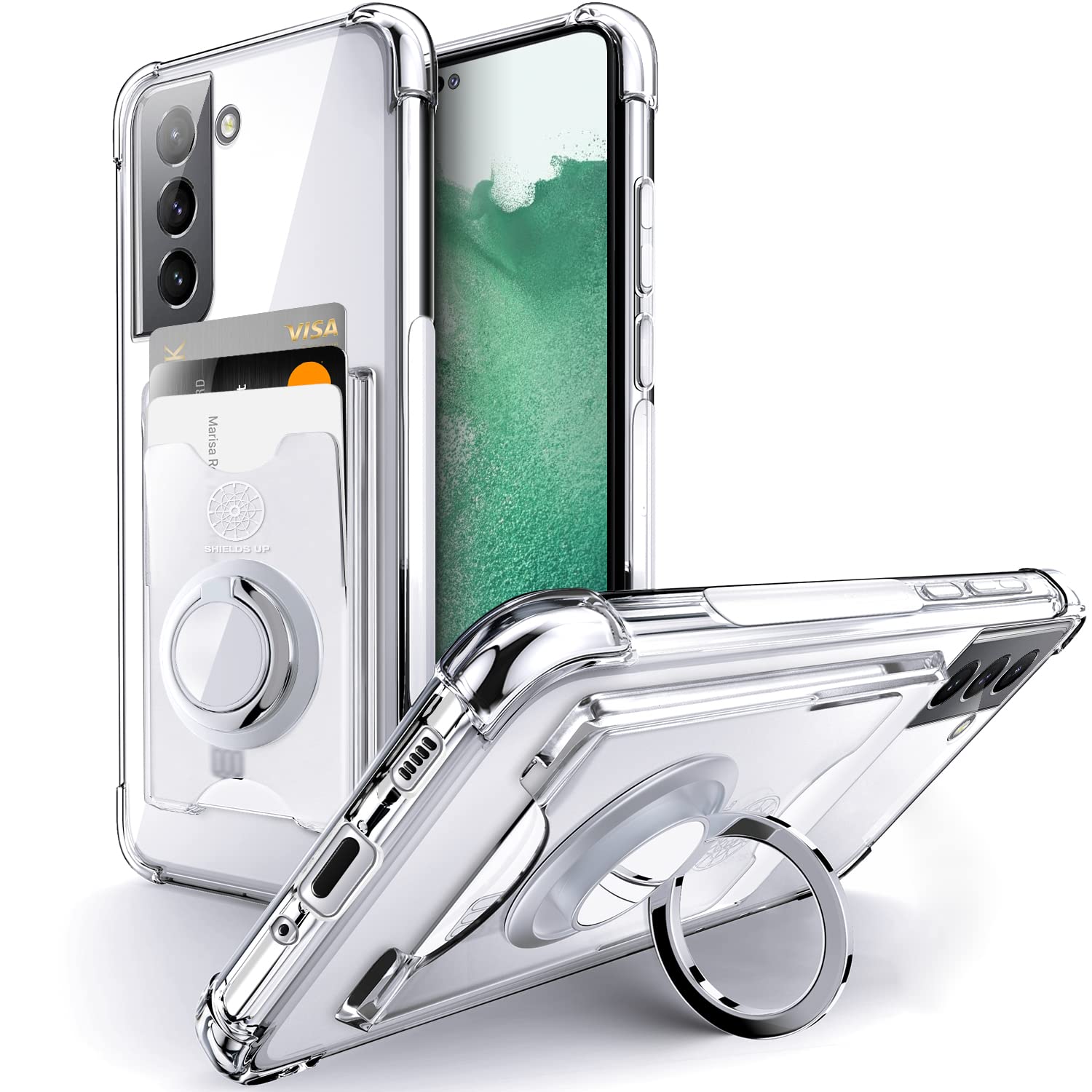 Shields Up for Samsung Galaxy S21 Plus Case, Galaxy S21 Plus Case, Minimalist Wallet Case with Card Holder and Ring Stand, [Drop