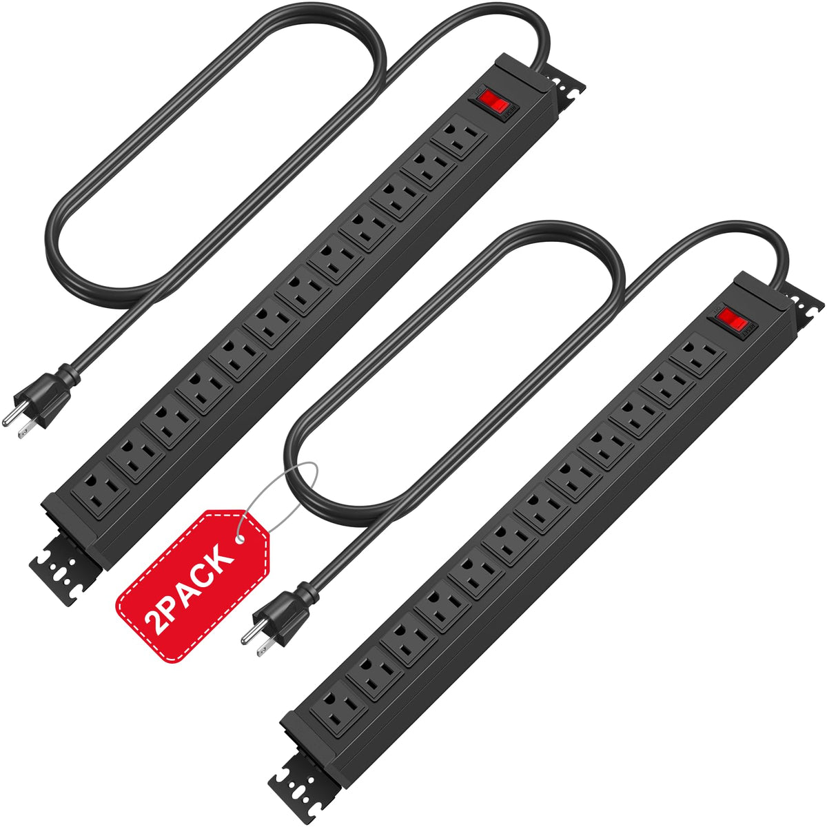 2Pack Rotating Mountable Power Strip, 12 Outlet Wall Mount Surge Protector, Metal Heavy Duty And Versatile Outlet Strip, Stylish