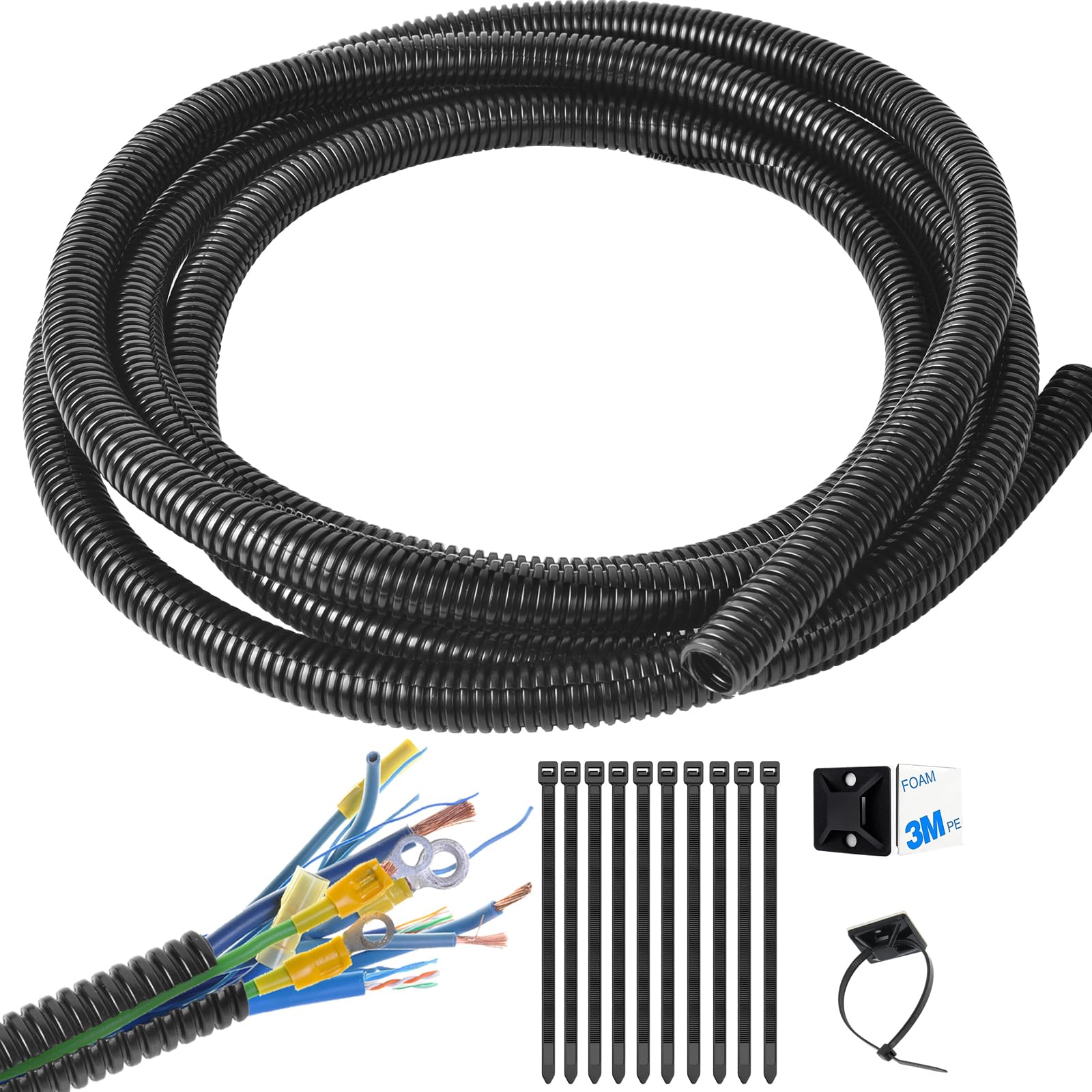 1/2 Inch Wire Loom Split Tubing   15 Ft Cord Protector Electric Wires Covers, Automotive Wire Flexible Conduit, Plastic Wire Cov