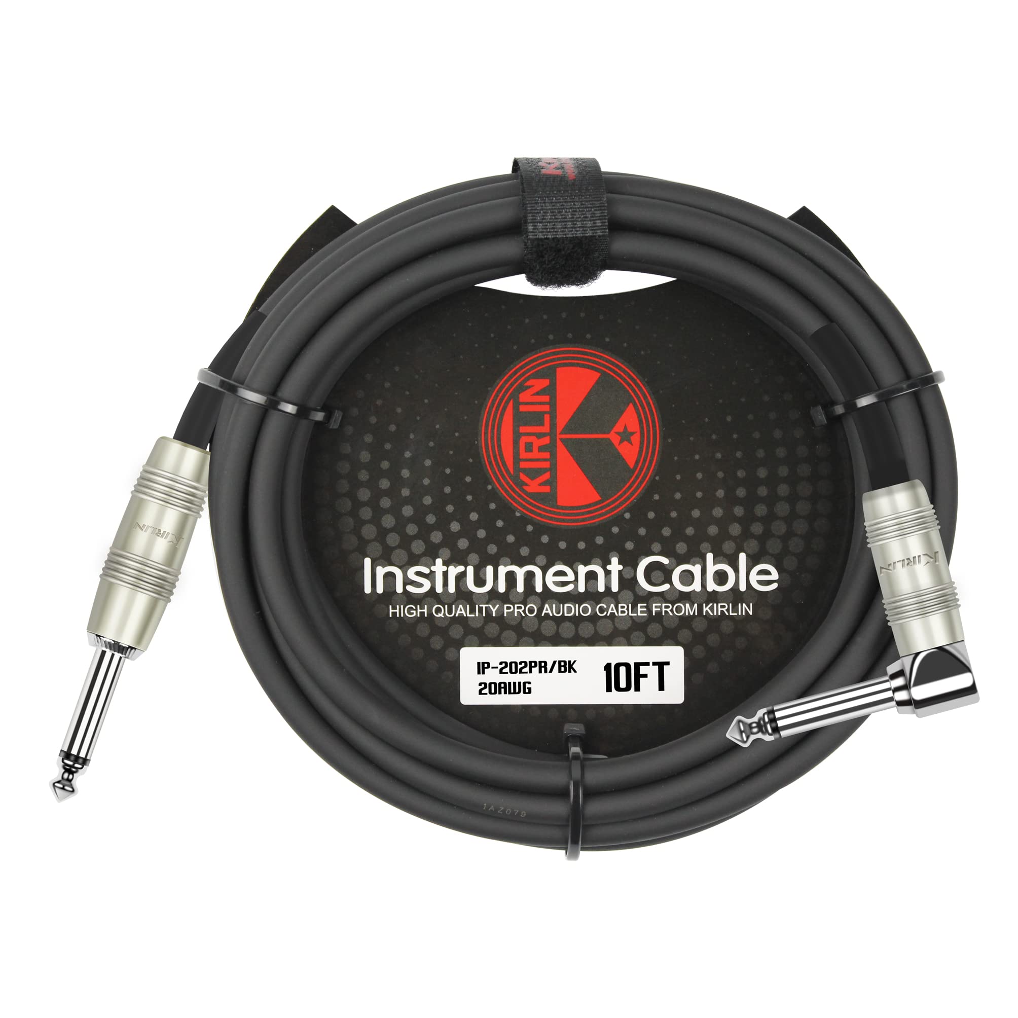 Kirlin Cable Ip 202Pr 10/Bk   10 Feet   Straight To Right Angle 1/4 Inch Plug Instrument Cable Black Pvc Jacket