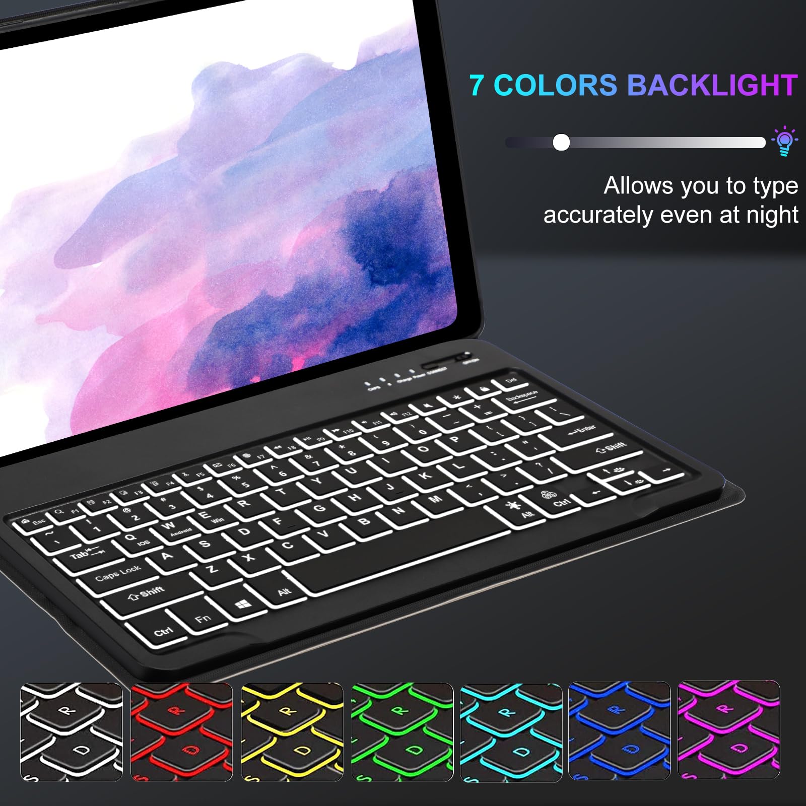 Samsung Galaxy Tab S8+/S7 Fe/S7 Plus Keyboard Case 12.4 Inch  Detachable Bluetooth Backlit Keyboard, Slim Multi Angle Cover With