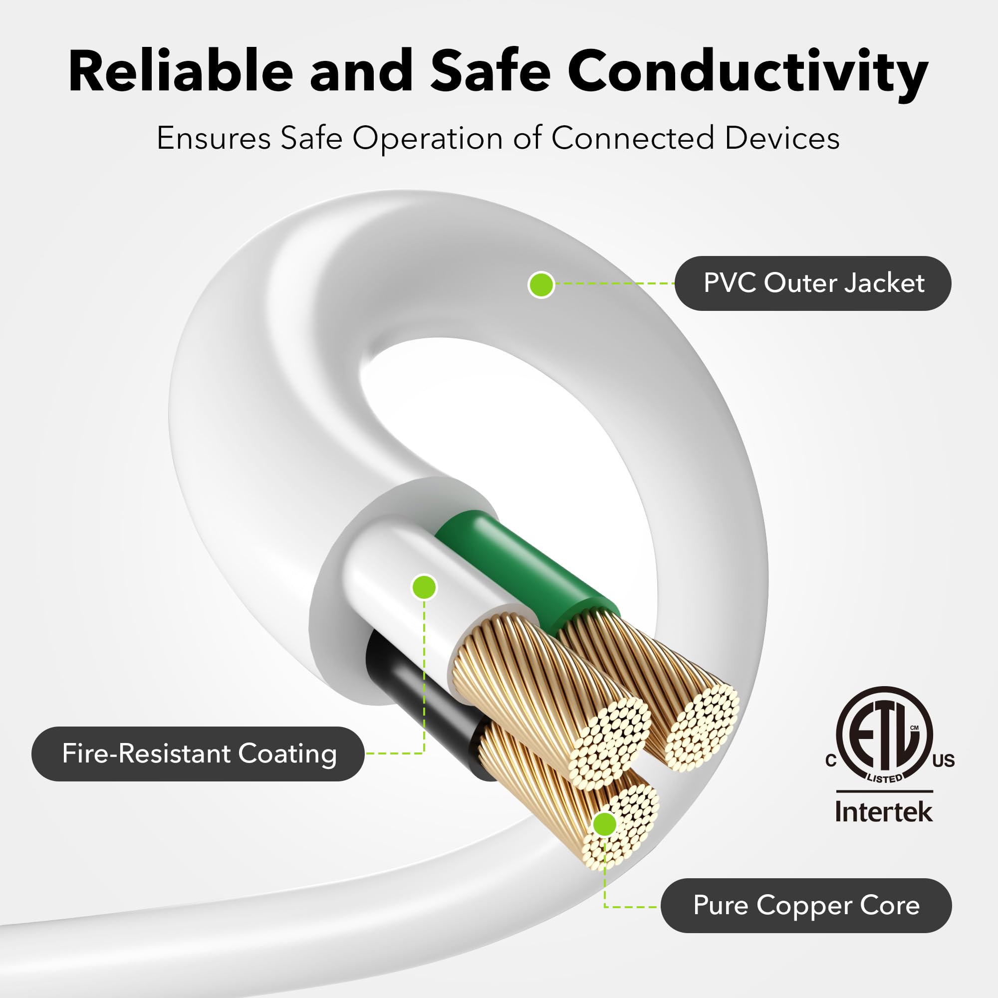 Bn Link 35Ft Outdoor Extension Cord, 3 Prong, 16 Gauge General Purpose Power Cord, Grounded Plug, White, For Landscaping & Holid