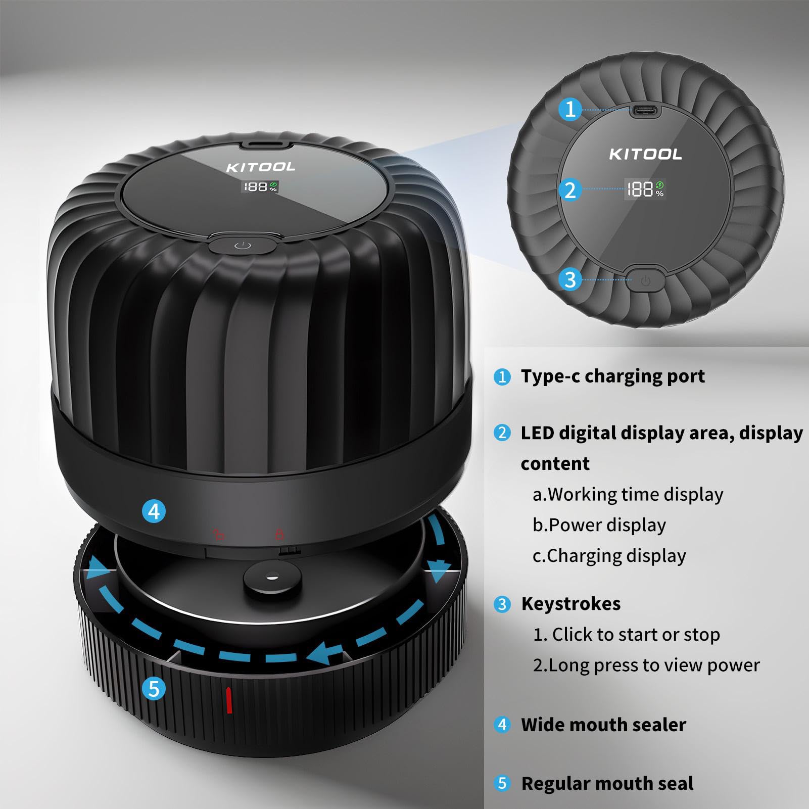 Kitool Electric Mason Jar Vacuum Sealer Kit For Wide Mouth & Regular Mouth Mason Jars, Food Saver Vacuum Canning Sealer Machine