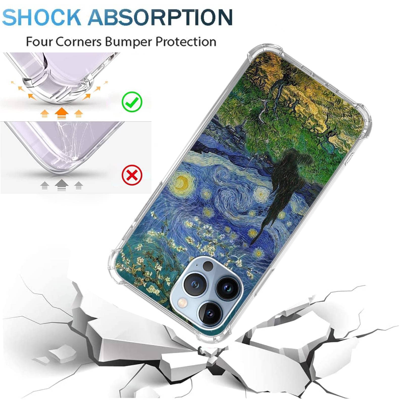 Wizeyake Van Gogh Paintings Phone Case Compatible With Iphone 13 Pro Max, Three Artworks From Van Gogh Art Trendy Cool Girl Boy