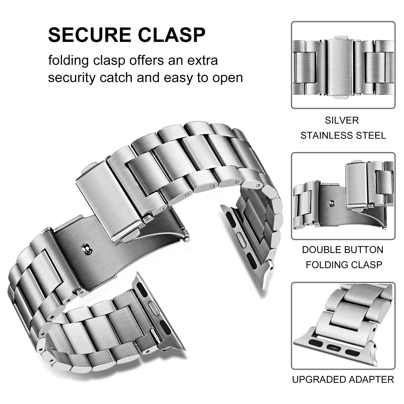 Trumirr Band For Apple Watch Series 9 8 7 41Mm Silver, Solid Stainless Steel Watchband Replacement Strap For Iwatch Se Series 8