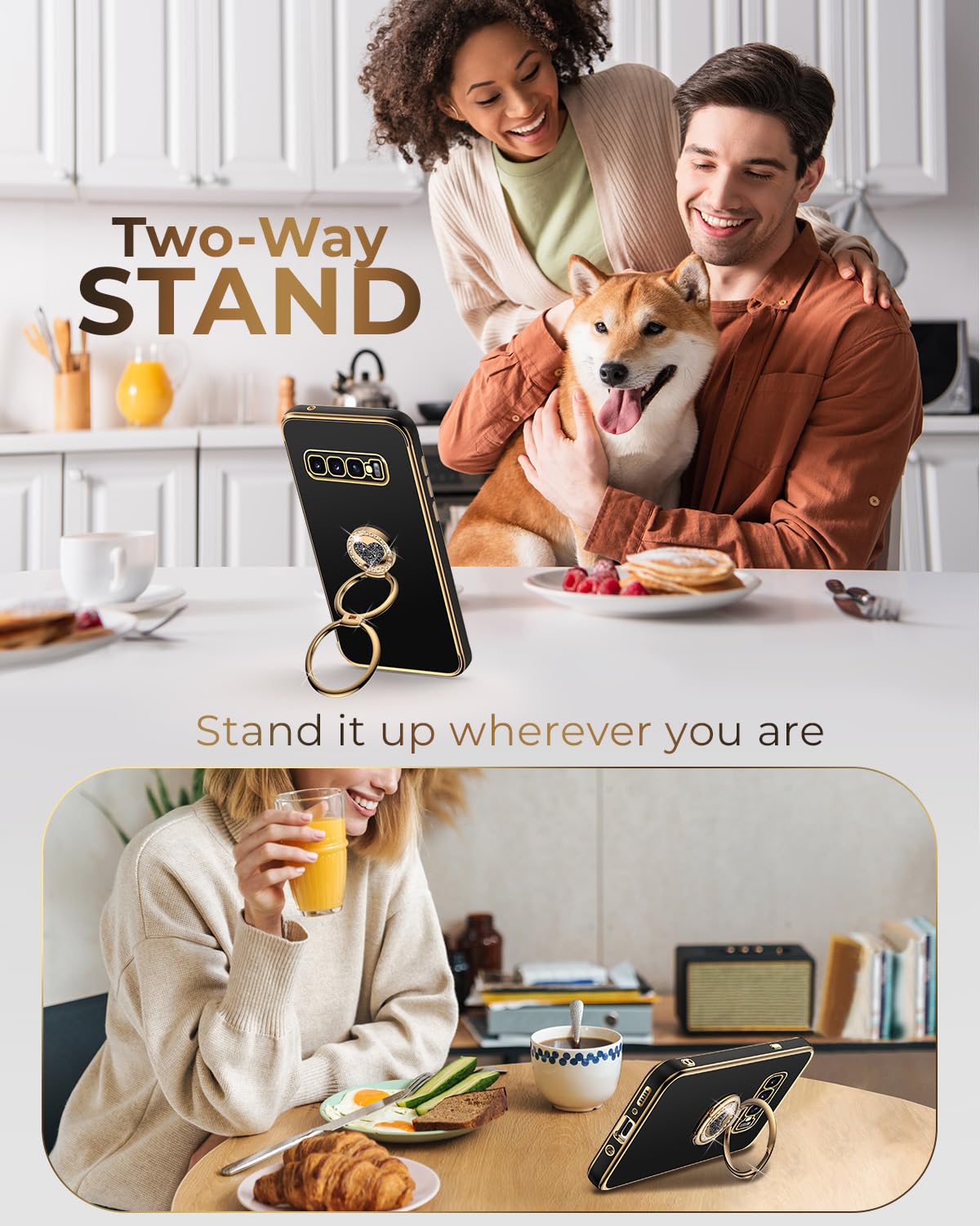 Xyz For Galaxy S10 Plus Case With Stand, For Samsung Galaxy S10 Plus Case With Double Ring,Women Girls Cute Love Heart Luxury Bl