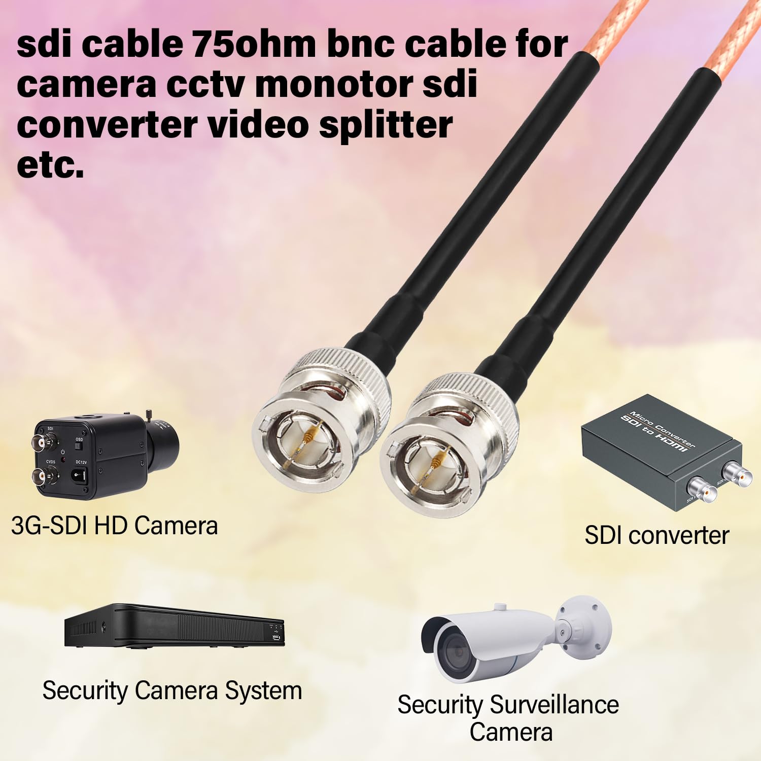 Xrds  Rf Sdi Cable 5Ft, Flexible 3G Hd Sdi Cable, Bnc To Bnc Video Cable 75 Ohm Rg179 Extension Cable For For 4K 1080P 3G Hd Sdi