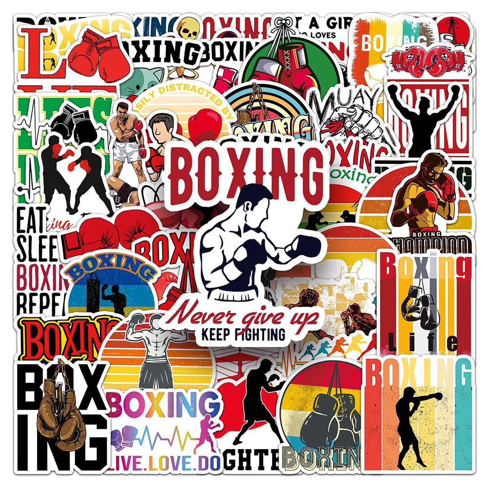 Boxing Stickers |50Pcs Boxing Waterproof Vinyl Decals For Bike Water Bottles Laptop Bicycle Refrigerator Cup Luggage Computer Mo