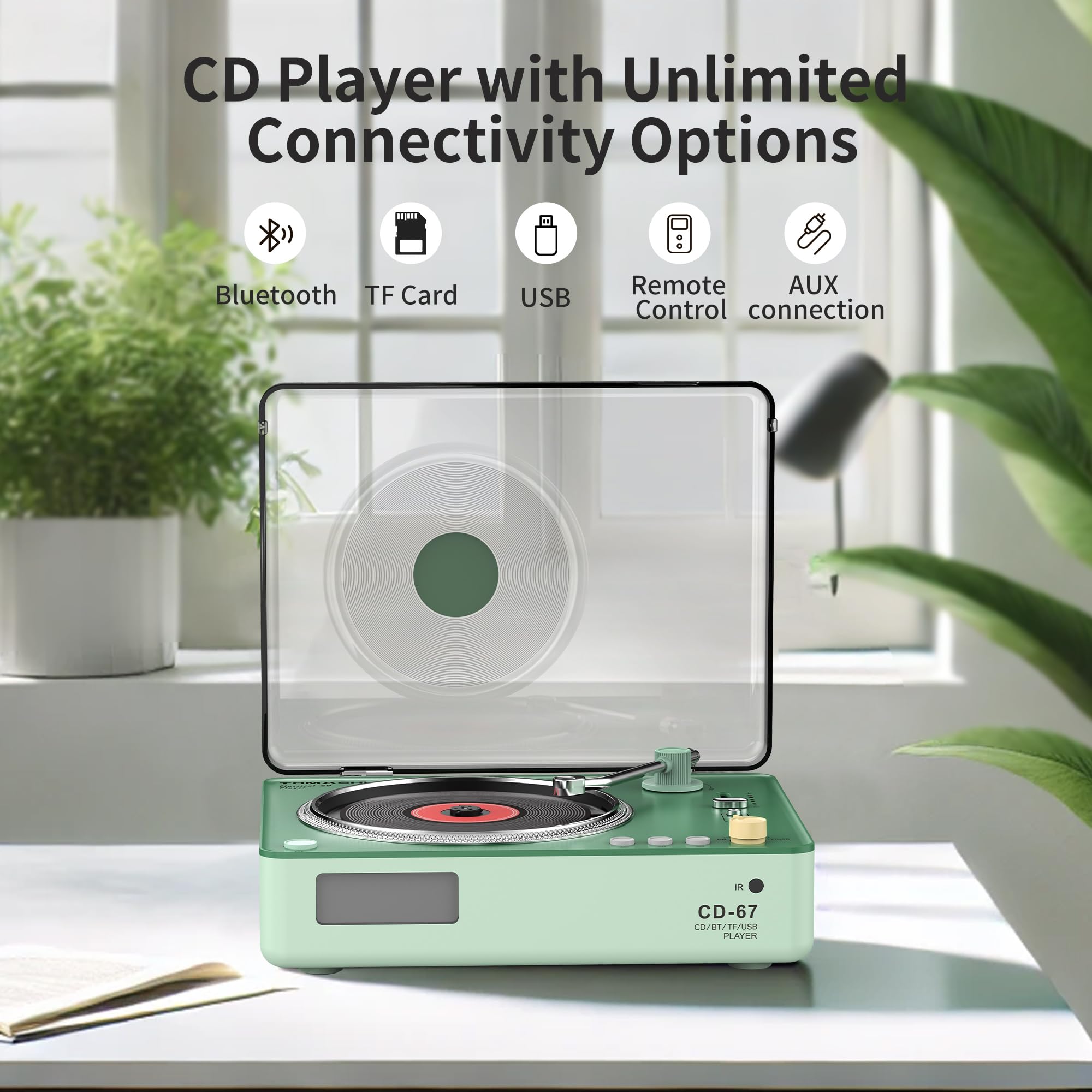 Portable Cd Player Boombox With Bluetooth, 40Mm Speakers, Lcd Display, Usb Port, Sd Card Slot