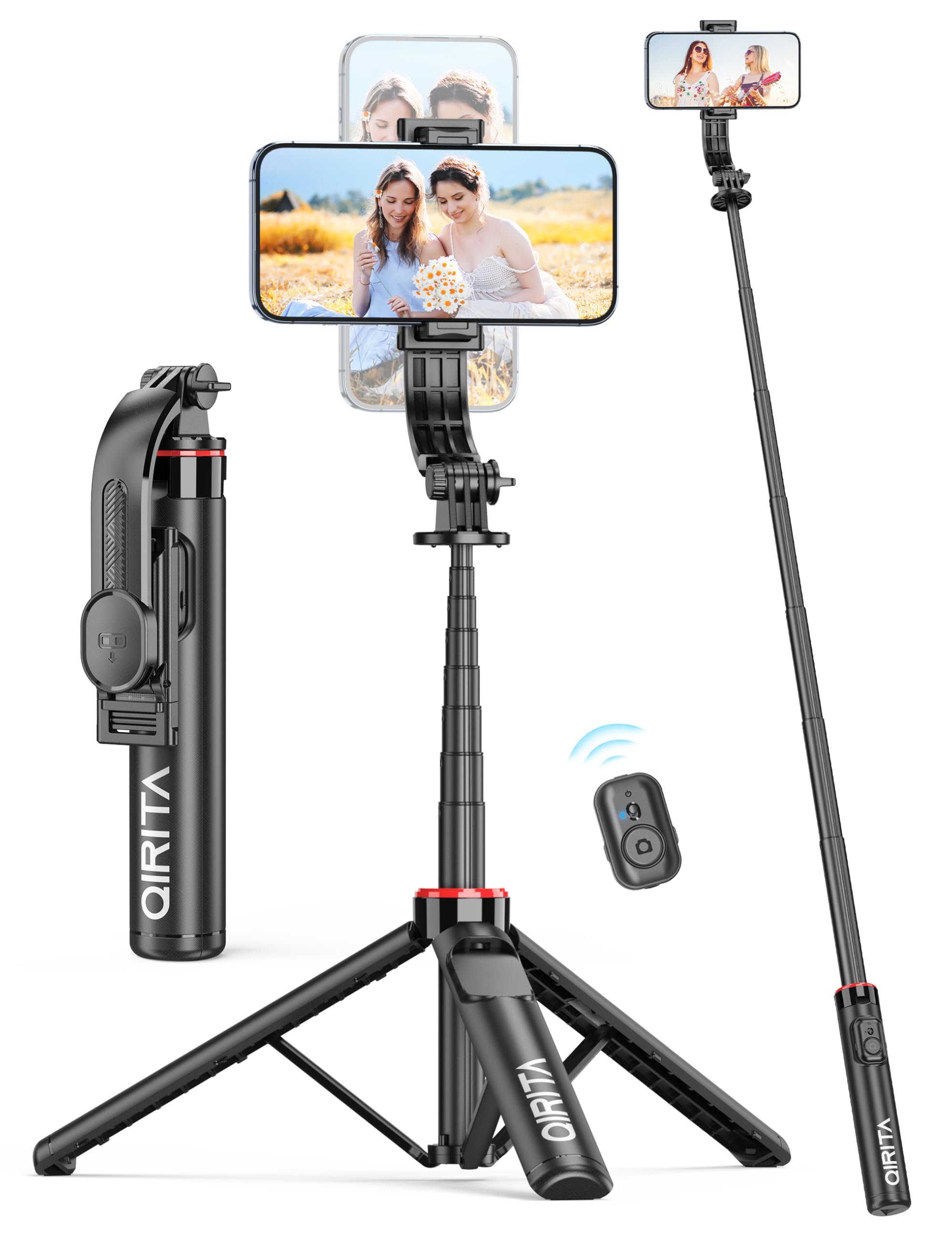 Selfie Stick Phone Tripod with Remote, 51 Aluminum Phone Stand for Cell Phone, 360 Rotation Portable Selfie Stick Tripod for iPh
