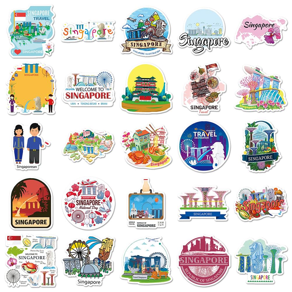 Singapore Travel Stickers |50Pcs Singaporean Waterproof Vinyl Decals For Bike Water Bottles Laptop Bicycle Refrigerator Cup Lugg