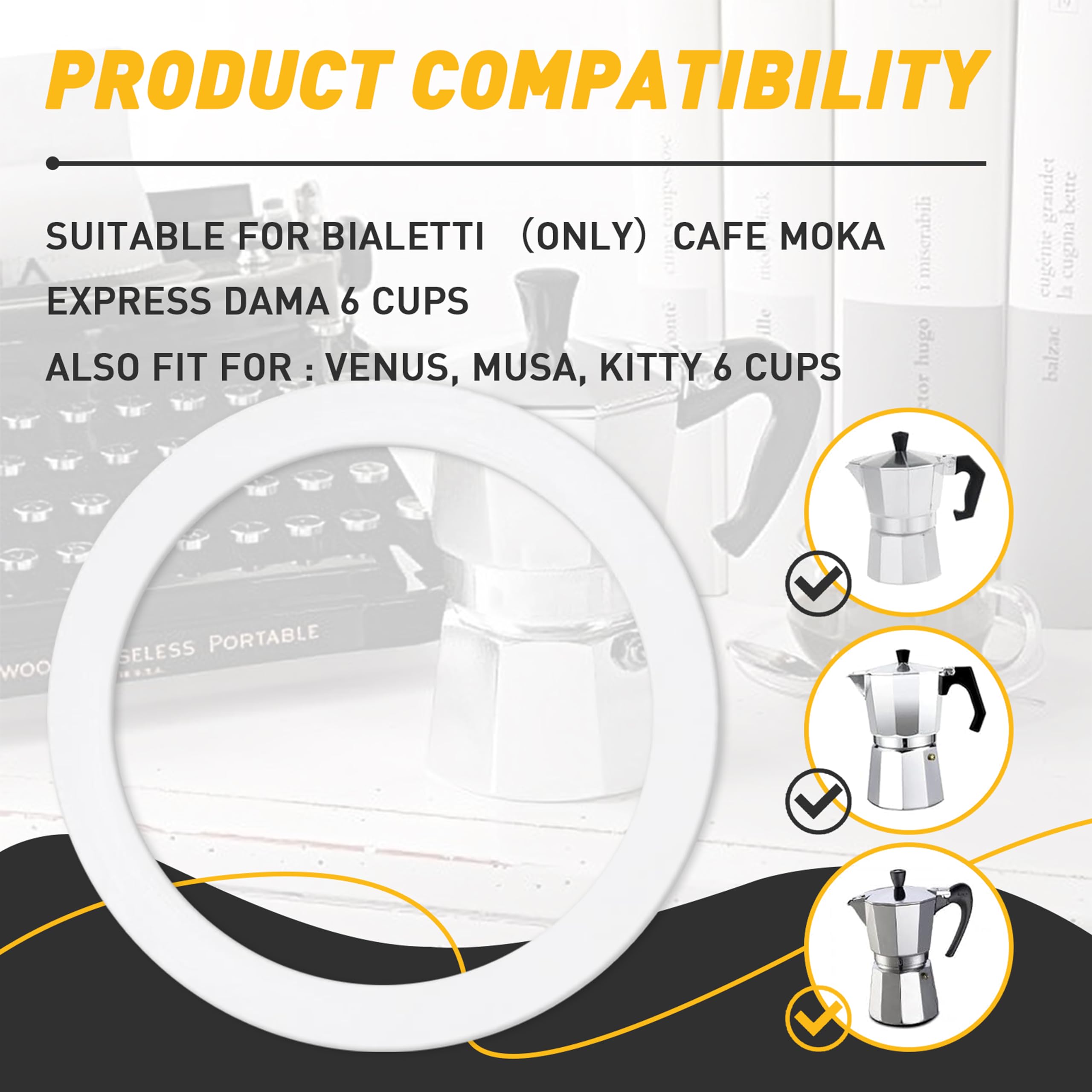 6 Pcs Gasket Seal Rings For Bialetti Moka Express Dama 6 Cups   Spare Food Grade Silicone Sealing Rings For Aluminium Stovetop C
