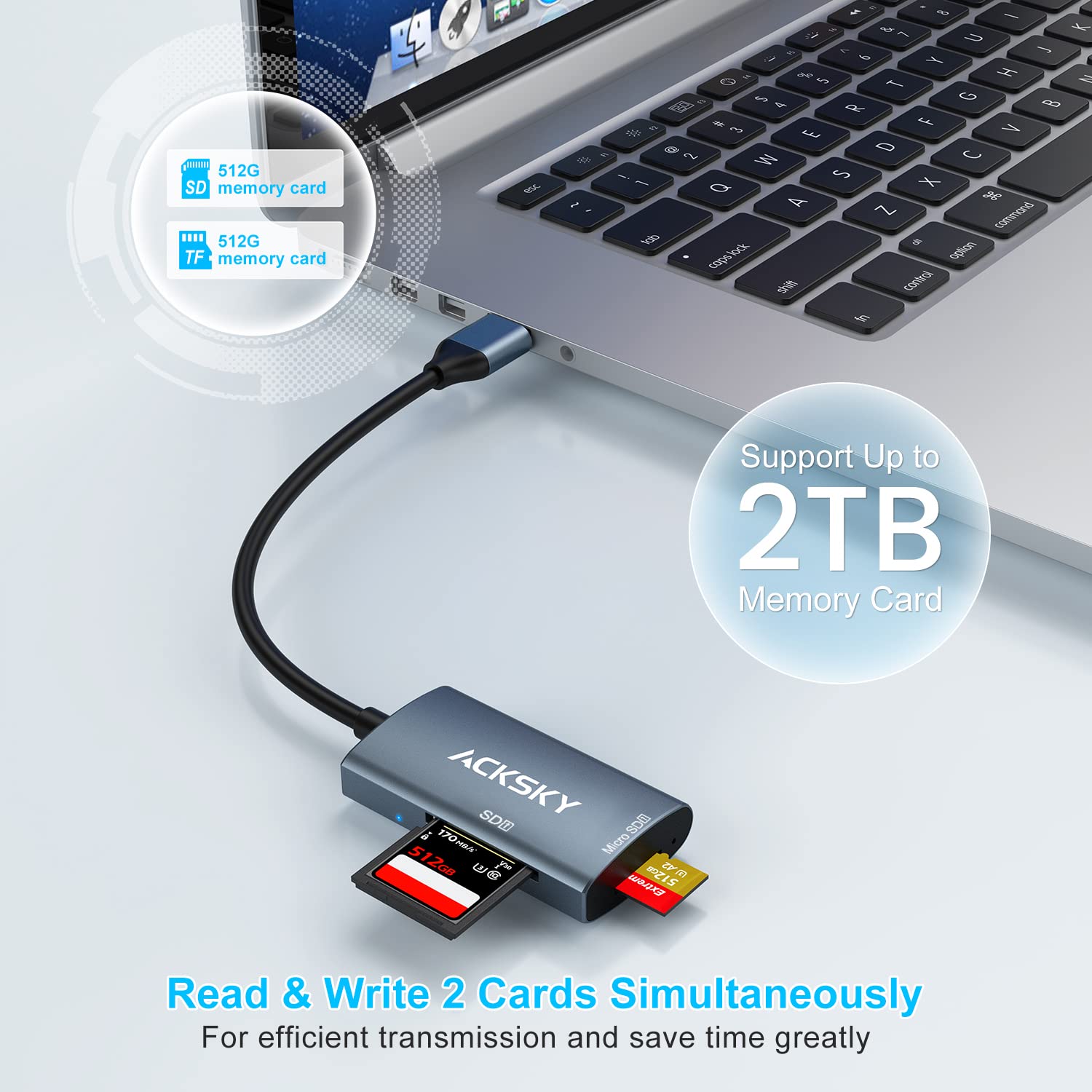 Sd Card Reader, Acksky Micro Sd Card Adapter, Sd Card To Usb Adapter, Usb 3.0 Memory Card Reader, Supports Tf Sd Sdhc Sdxc Micro