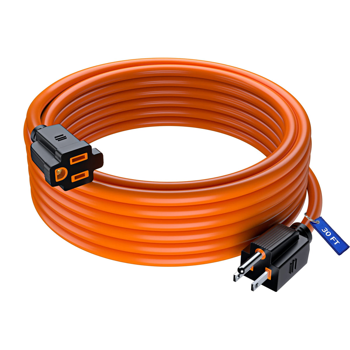 Maximm 30 Ft Orange Extension Cord, Heavy Duty 3-Prong Outdoor Power ...