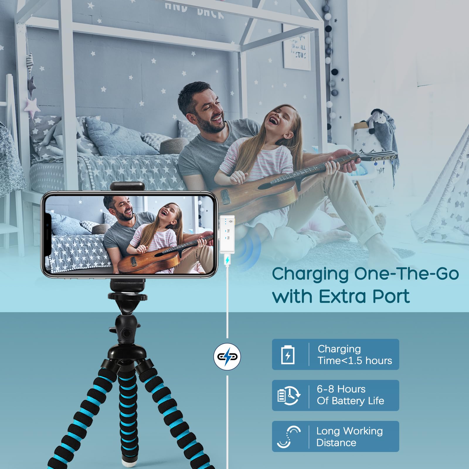 Gamiity Wireless Lavalier Microphone For Iphone 15 & Android, Usb C Mini Lapel Microphone Wireless, Noise Cancellation, Plug And