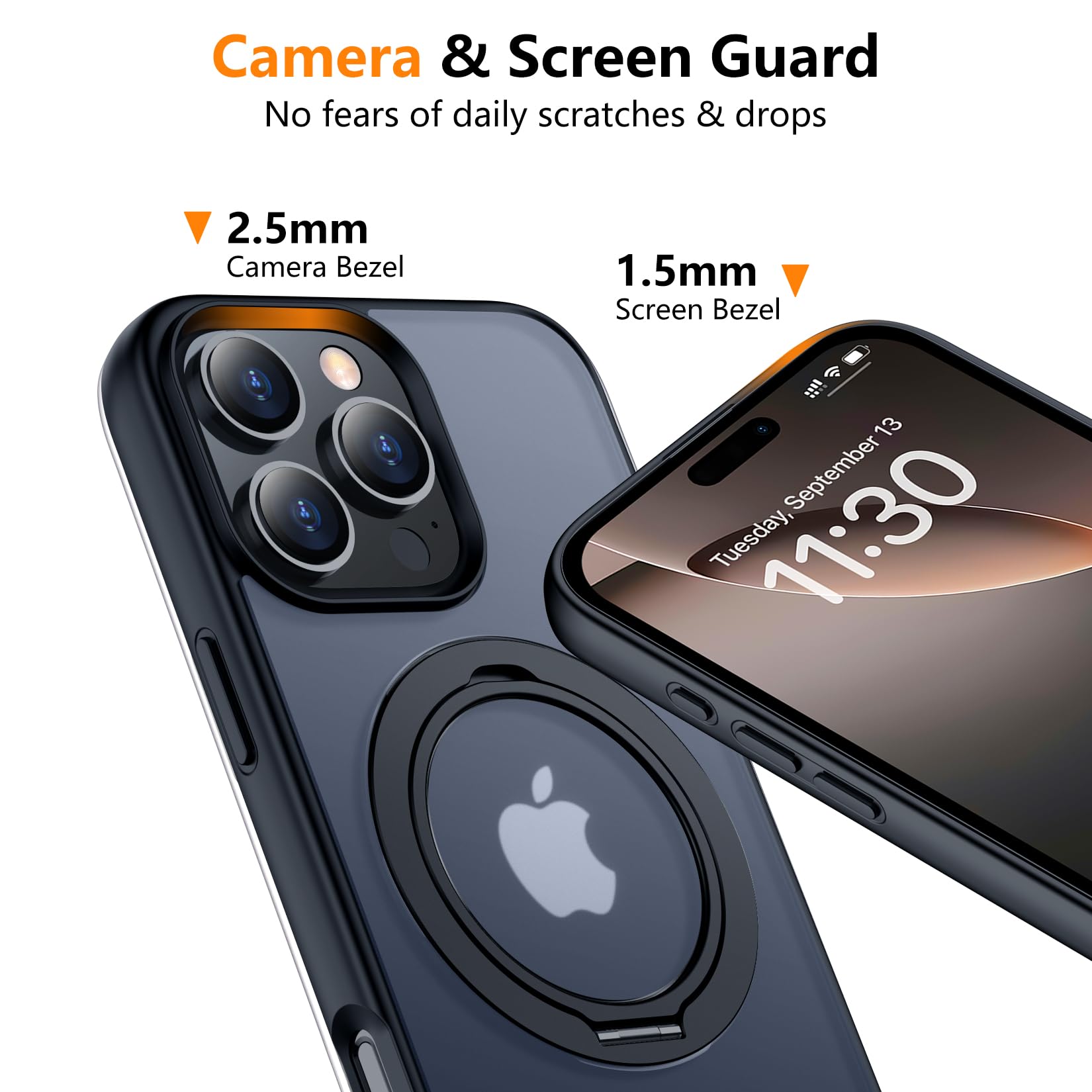 Temdan iPhone 16 Pro Max Case - Matte Black, 360° Rotatable Ring Stand, MagSafe Compatible, Military-Grade Protection, Magnetic Kickstand