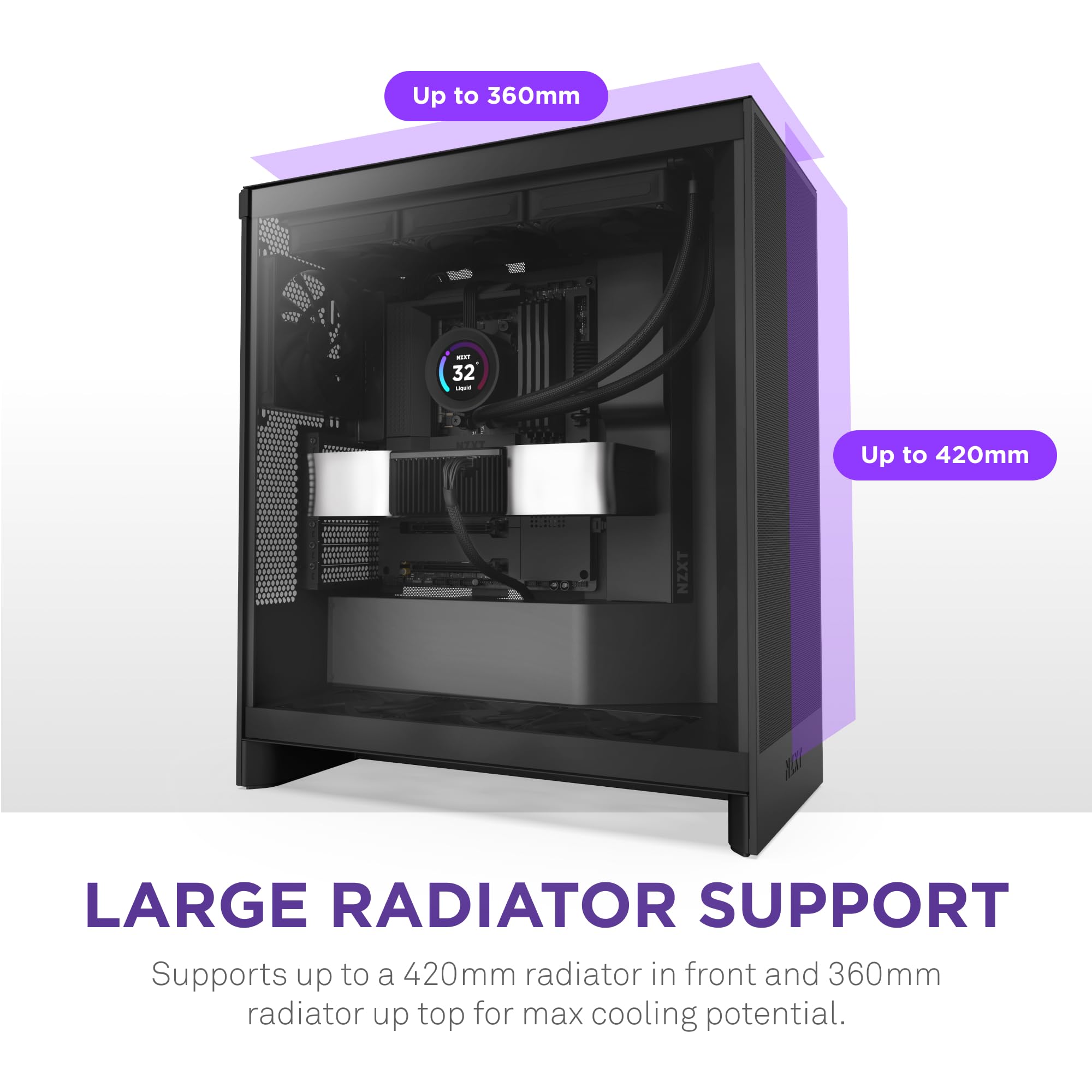 Nzxt H7 Flow 2024   Mid Tower Atx Airflow Case   Includes Pre Installed 3 X 120Mm Fans   Cm H72Fb 01   Supports Bottom Fans For