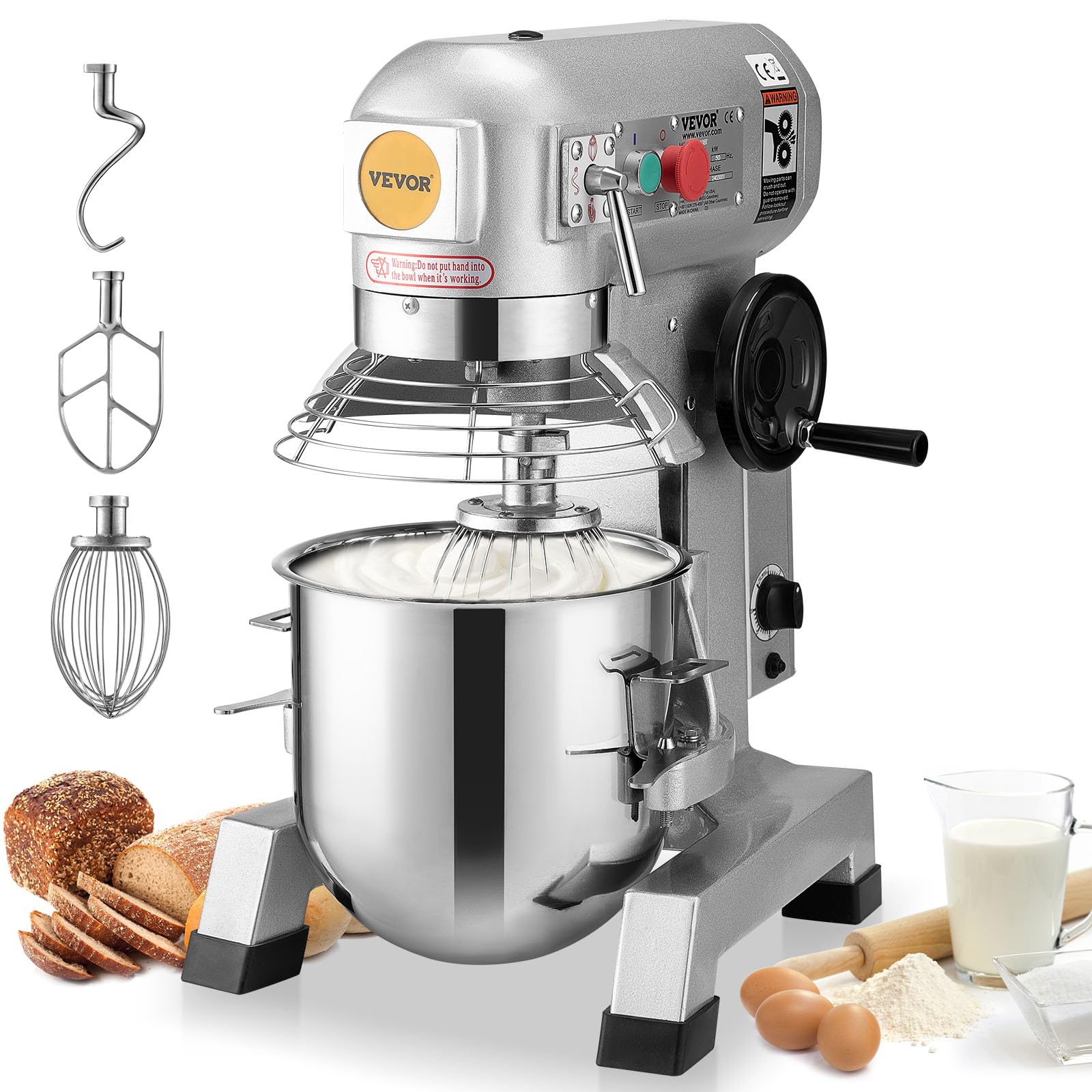 VEVOR Commercial Food Mixer, 20Qt Commercial Mixer with Timing Function, 750W Stainless Steel Bowl Heavy Duty Electric Food Mixe