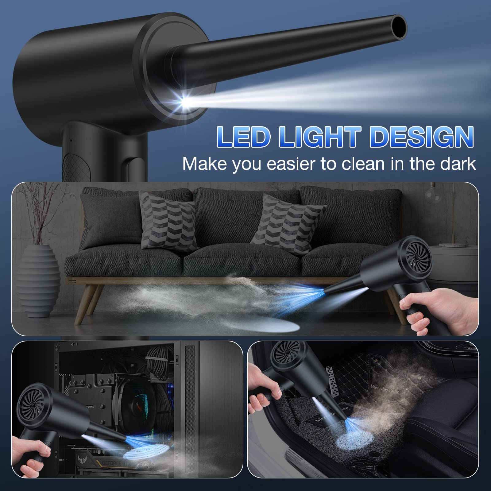 Compressed Air Duster, 3 Gear To 51000Rpm Cordless Electric Air Duster, 6000Mah Rechargeable Air Blower With Led Light For Lapto