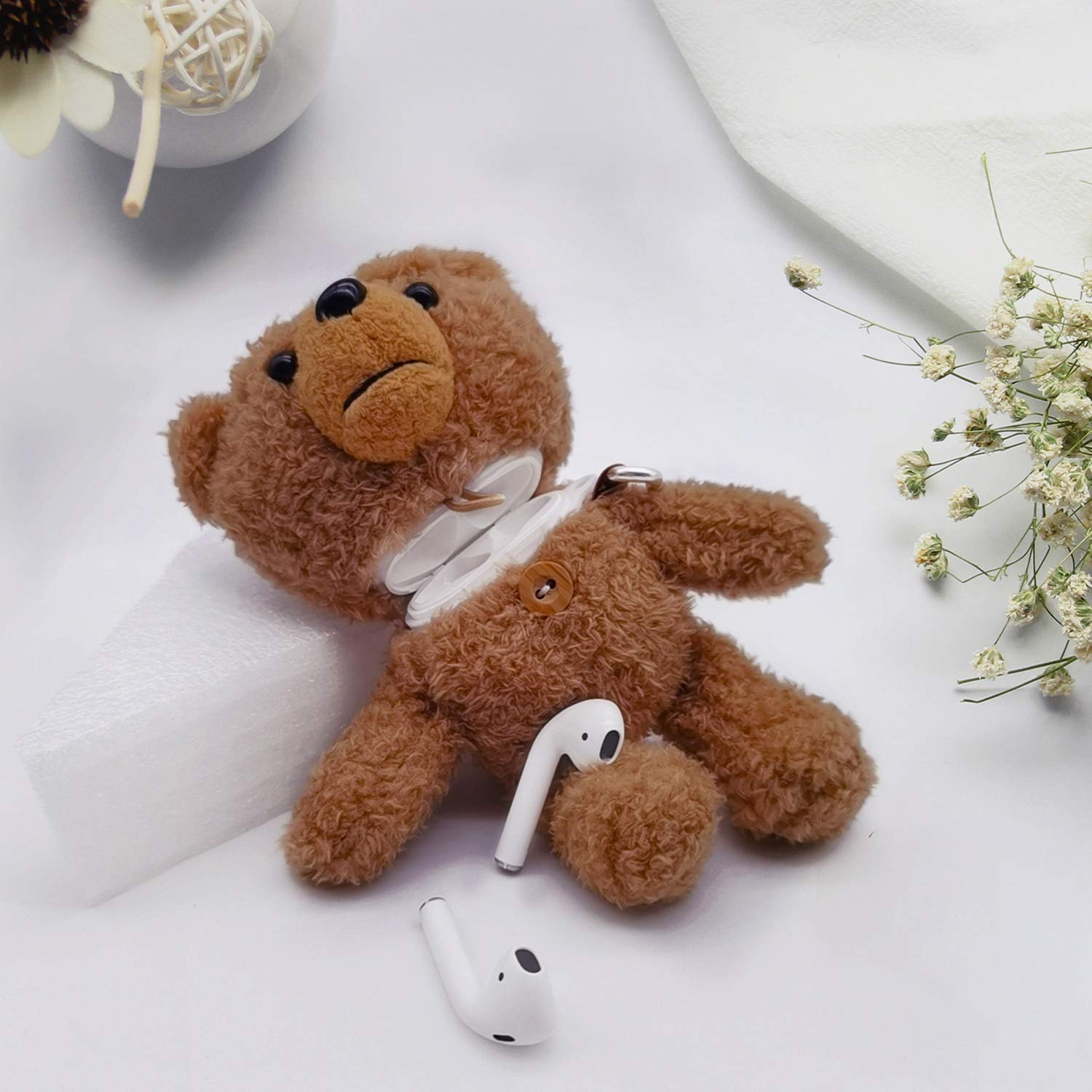 Guppy Compatible With Airpods Pro Furry Case Girls 3D Cartoon Cute Teddy Bear Doll Plush Fluffy Warm Carrying Case Soft Protecti