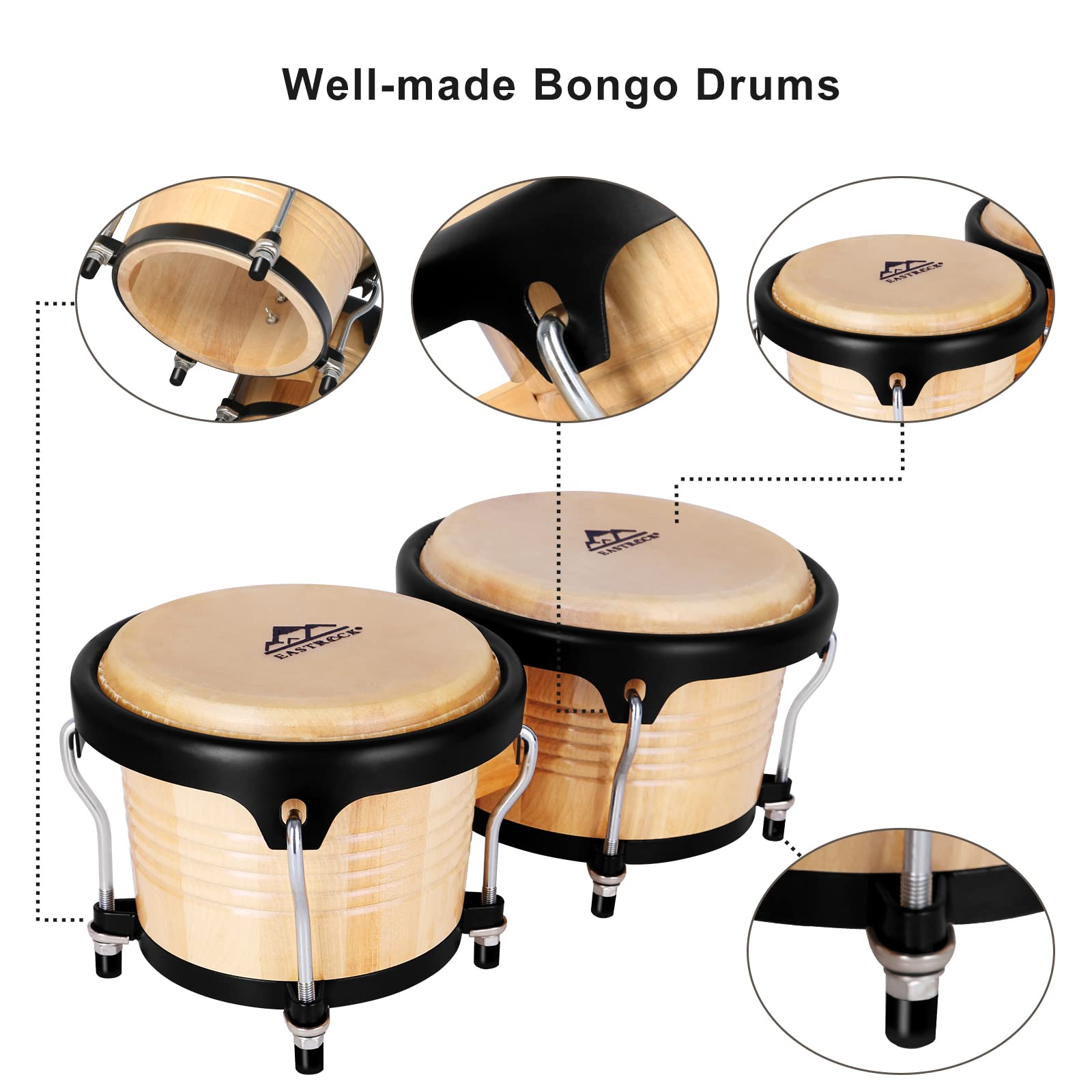 Eastrock Bongo Drums 7    And 9    Set For Kids Adults Beginners Professionals Tunable Wood And Metal Drum Percussion Instrument