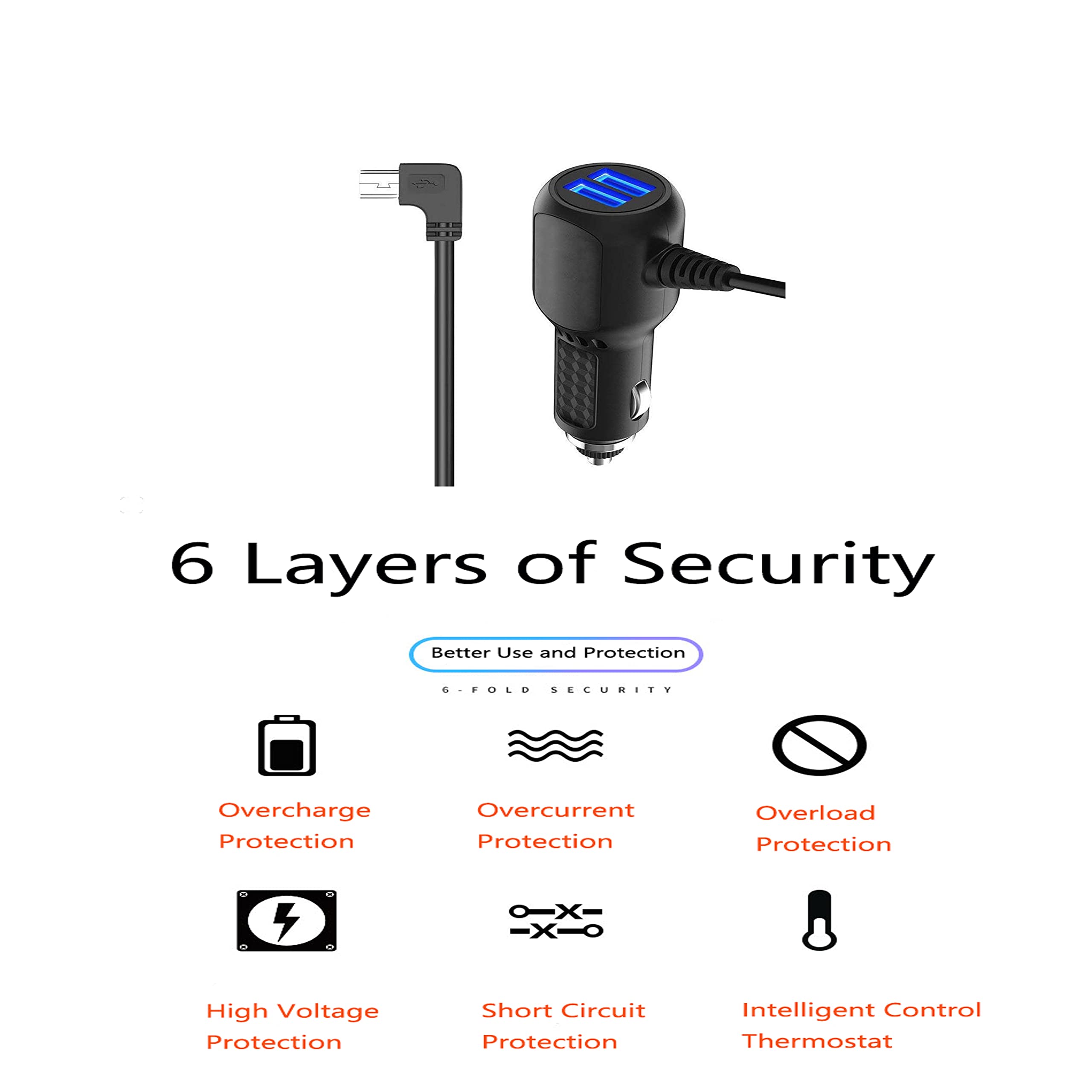 Car Charger Charging Cable Vehicle Power Cable Compatible For Carrvas,Xgody J727,Arova,Azdome M550,Pruveeo D90 4Ch,Magellan Road