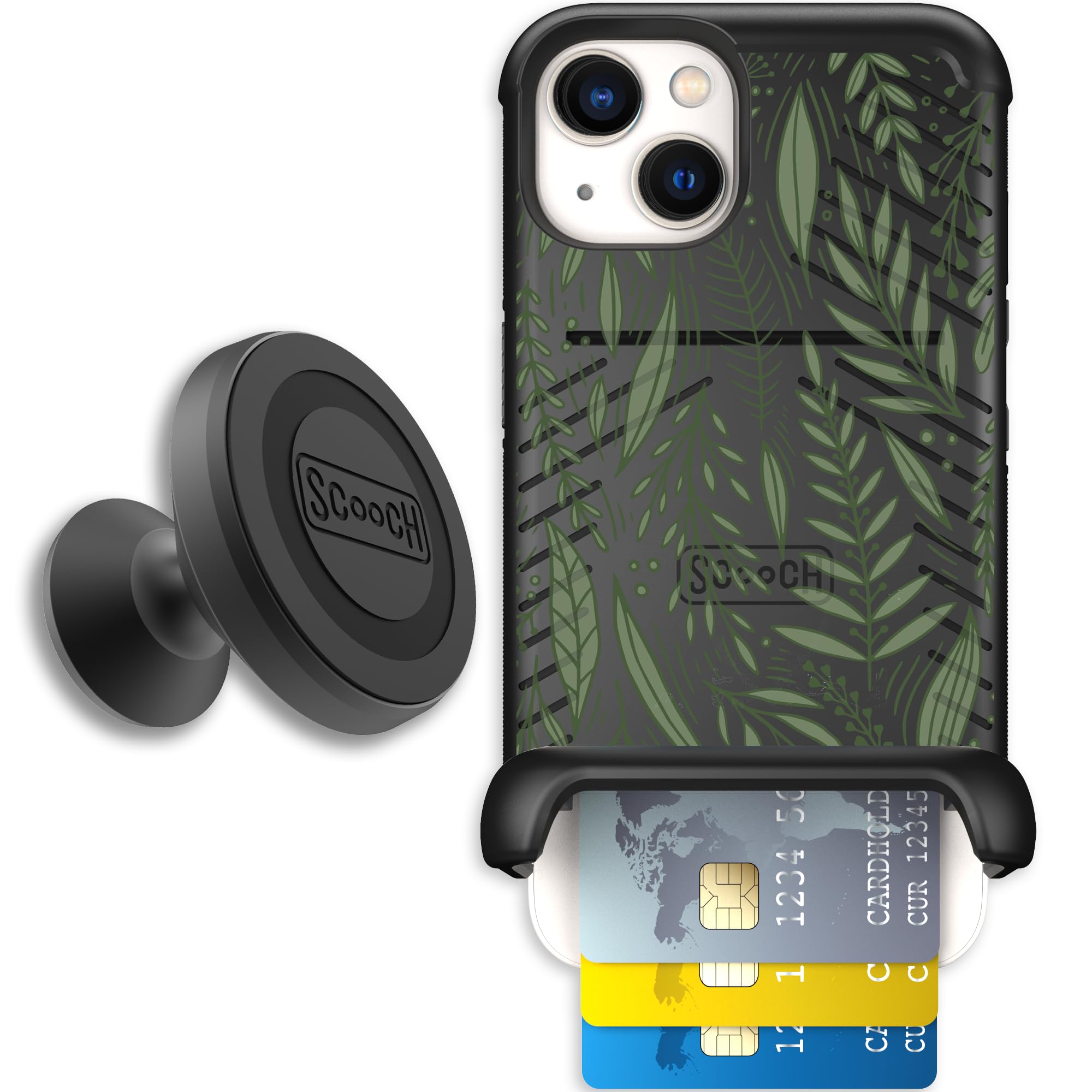 Scooch for iPhone 13 Case with Card Holder, Wingmate Wallet Case with Hidden Card Slot and RFID Protection, Starter Bundle with 