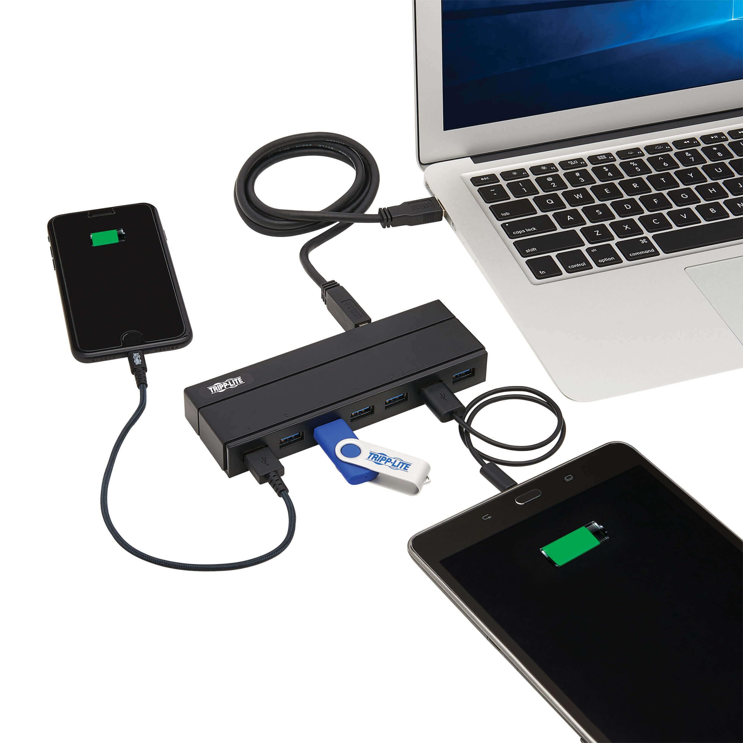 Tripp Lite 7-Port USB 3.0 SuperSpeed Hub U360-007 with 2A Charging Port Black