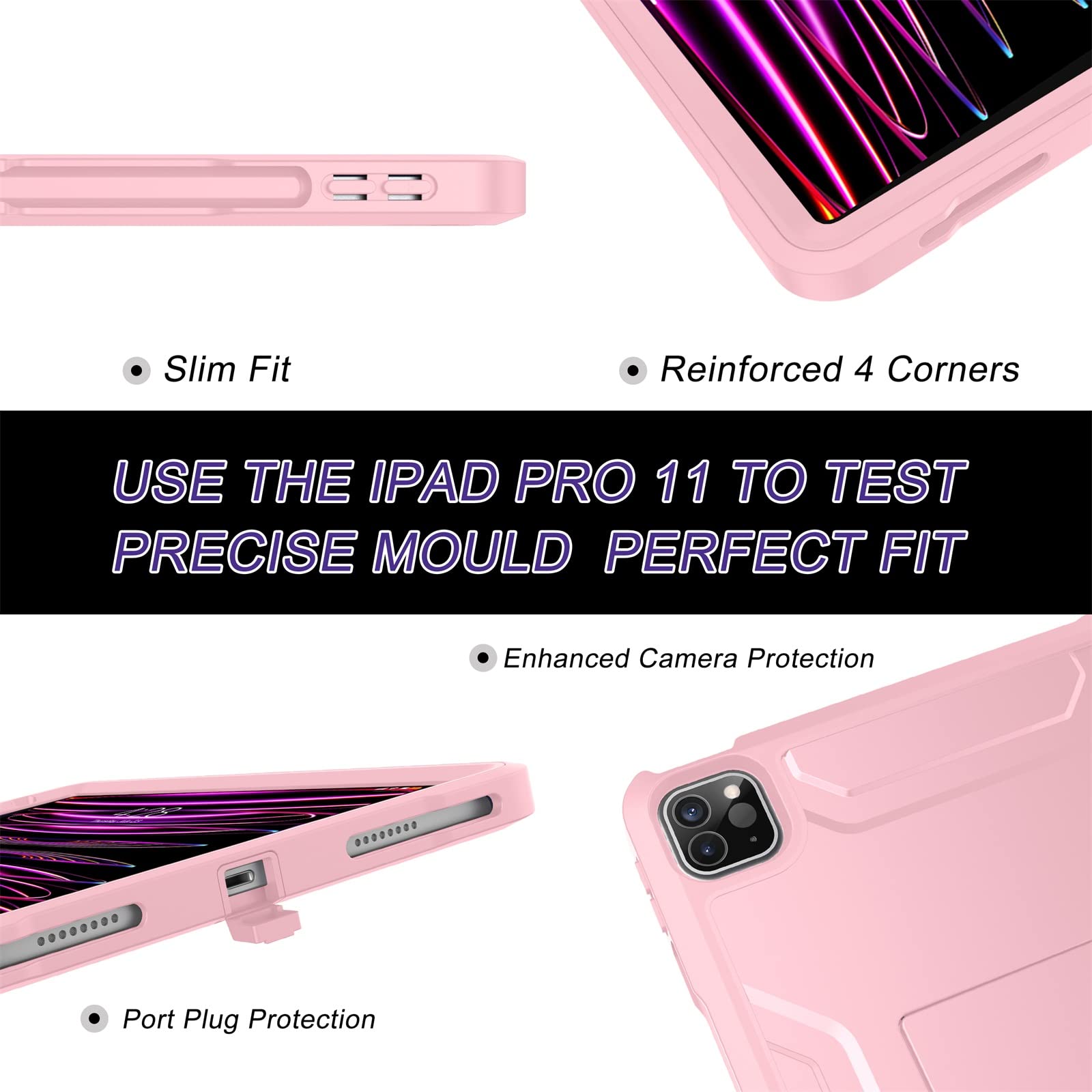 Soke Case For Ipad Pro 11 Inch 2022/2021/2020/2018/Ipad Air 5Th/4Th Generation,Built In Screen Protector   Support 2Nd Apple Pencil Charging   Heavy Duty Rugged Protective Kickstand Case   Pink