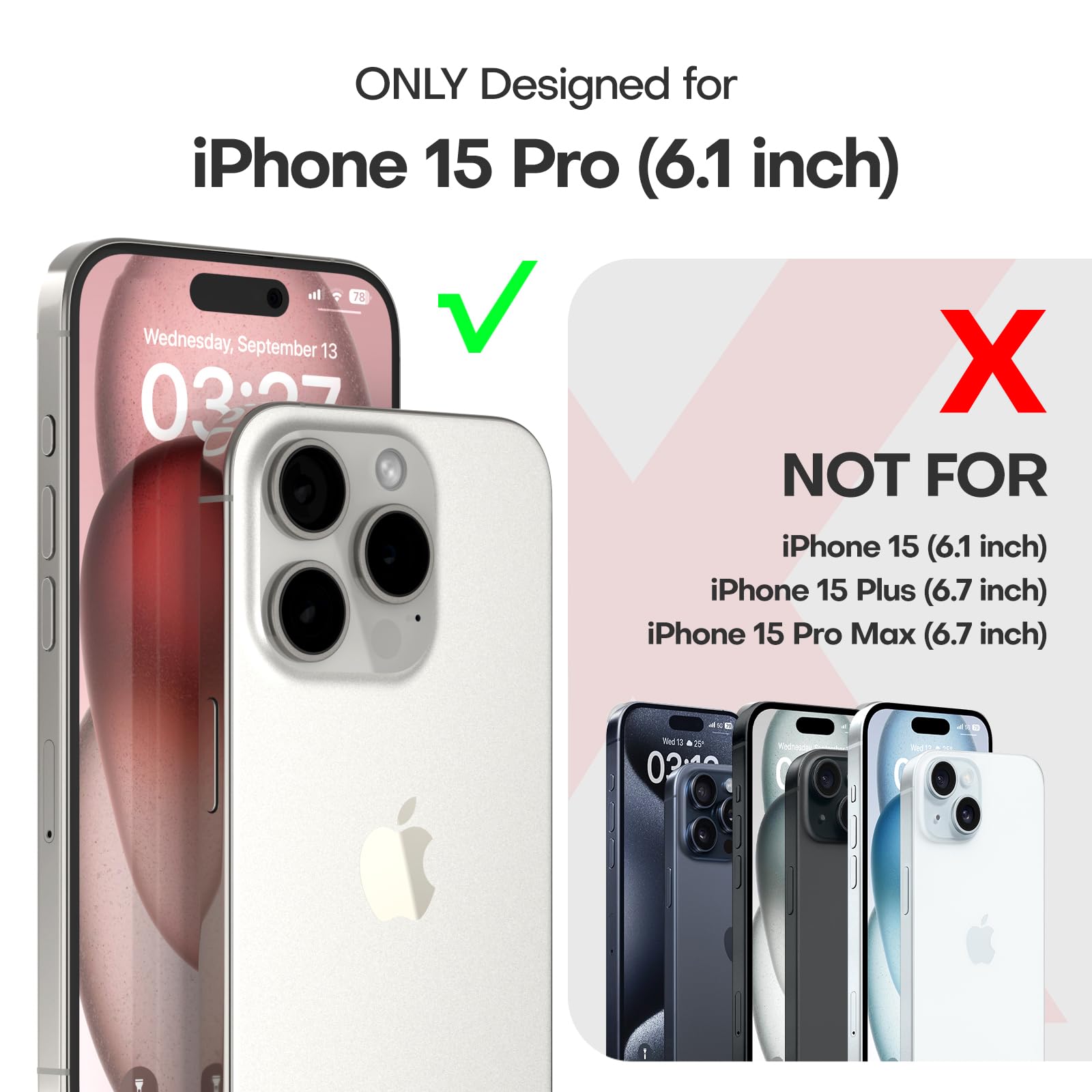 Tauri 5 In 1 For Iphone 15 Pro Max Case, With 2X Hd Screen Protectors + 2X Camera Lens Protectors, [Military Grade Drop Protecti