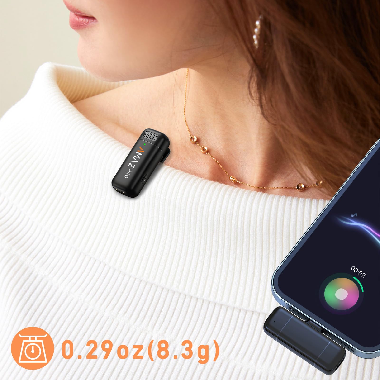 Amazpro Wireless Lavalier Microphone For Iphone 15,Android Phone,Laptop,2 Pack Mini Microphone With Charging Case,Professional N