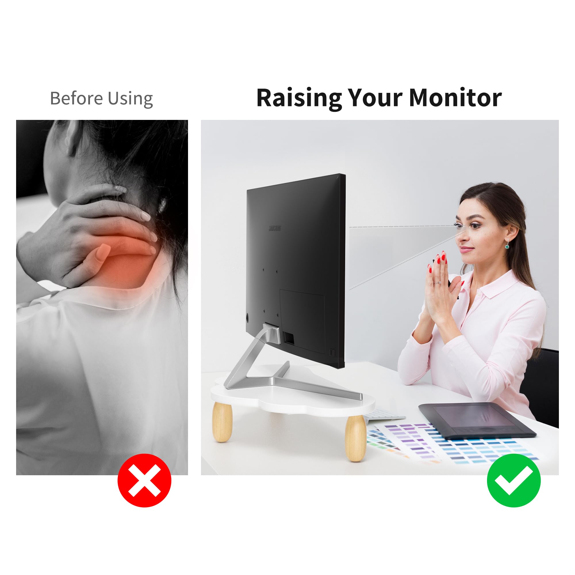 Afooyo Monitor Stand Riser,Cloud Shaped Sturdy Wood Computer Monitor Stand Wirh Drawer, Monitor Stand Riser, Multi Purpose Deskt