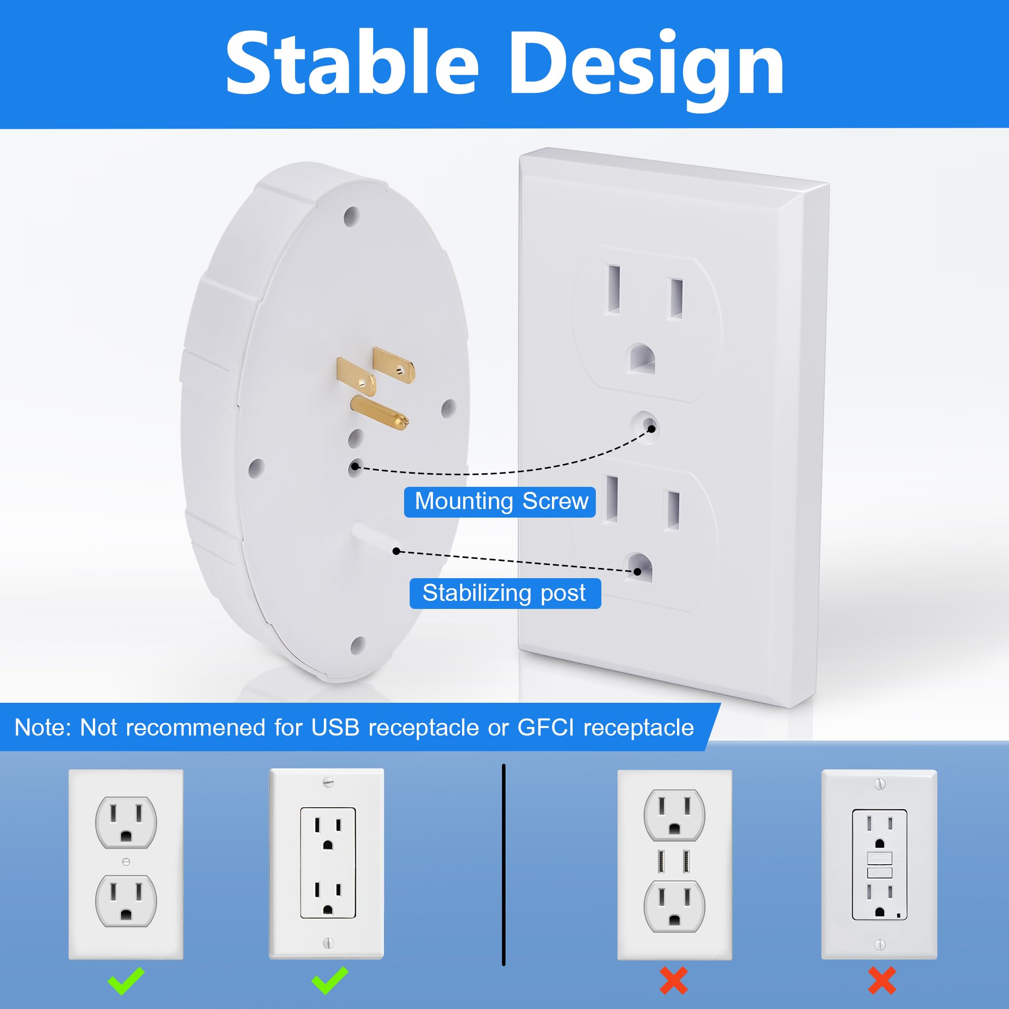 6 Outlet Extender, 3 Prong Electrical Outlet Splitter, Multi Plug Outlet, Easy Install, Grounded Wall Tap, Space Saving Design,