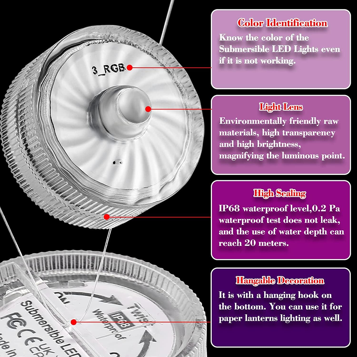 Hl Submersible Led Light,Purple Small Led Light,100 Hours Waterproof Flameless Led Lights Battery Powered For Wedding Home Vase