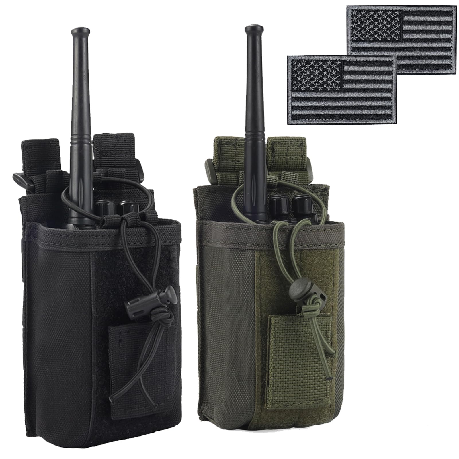 Radio Pouch   1000D Tactical Molle Adjustable Two Way Radios Holder Bag Case For Walkie Talkies (2 Pack Black+Green)