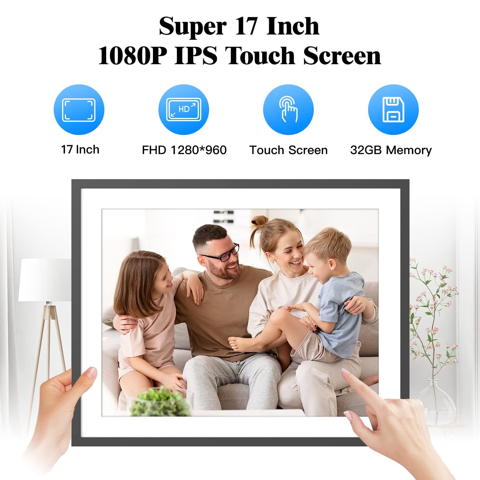 Large Digital Photo Frame 17 Inch   Dual Wifi Electronic Digital Photo Frames, 32Gb Digital Photo Frame, Full Function, Ips Touc