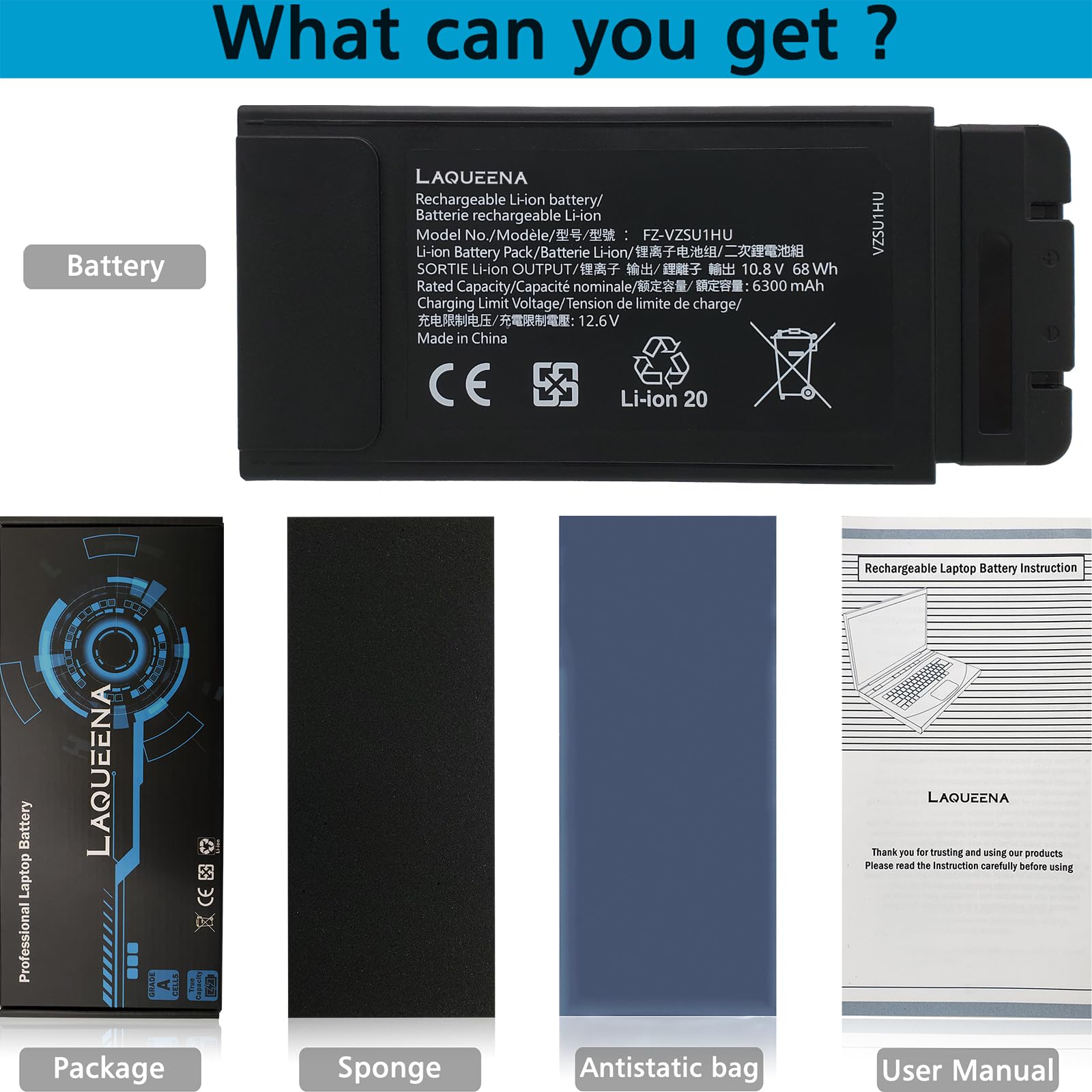 Laqueena Fz Vzsu1Hu Laptop Battery Compatible With Panasonic Toughbook 55 Fz 55 Mk1 Fz Vzsu1 10.8V 68Wh 6 Cell Not Suitable For