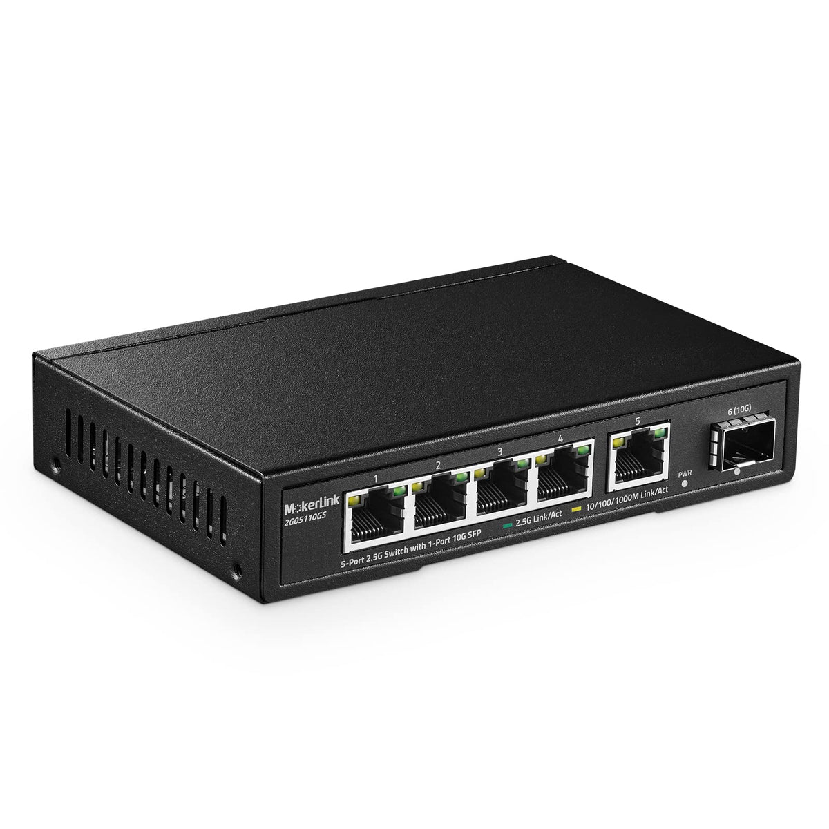 Mokerlink 5 Port 2.5G Ethernet Switch With 10G Sfp, 5 X 2.5G Base T Ports Compatible With 10/100/1000Mbps, Metal Unmanaged Fanle