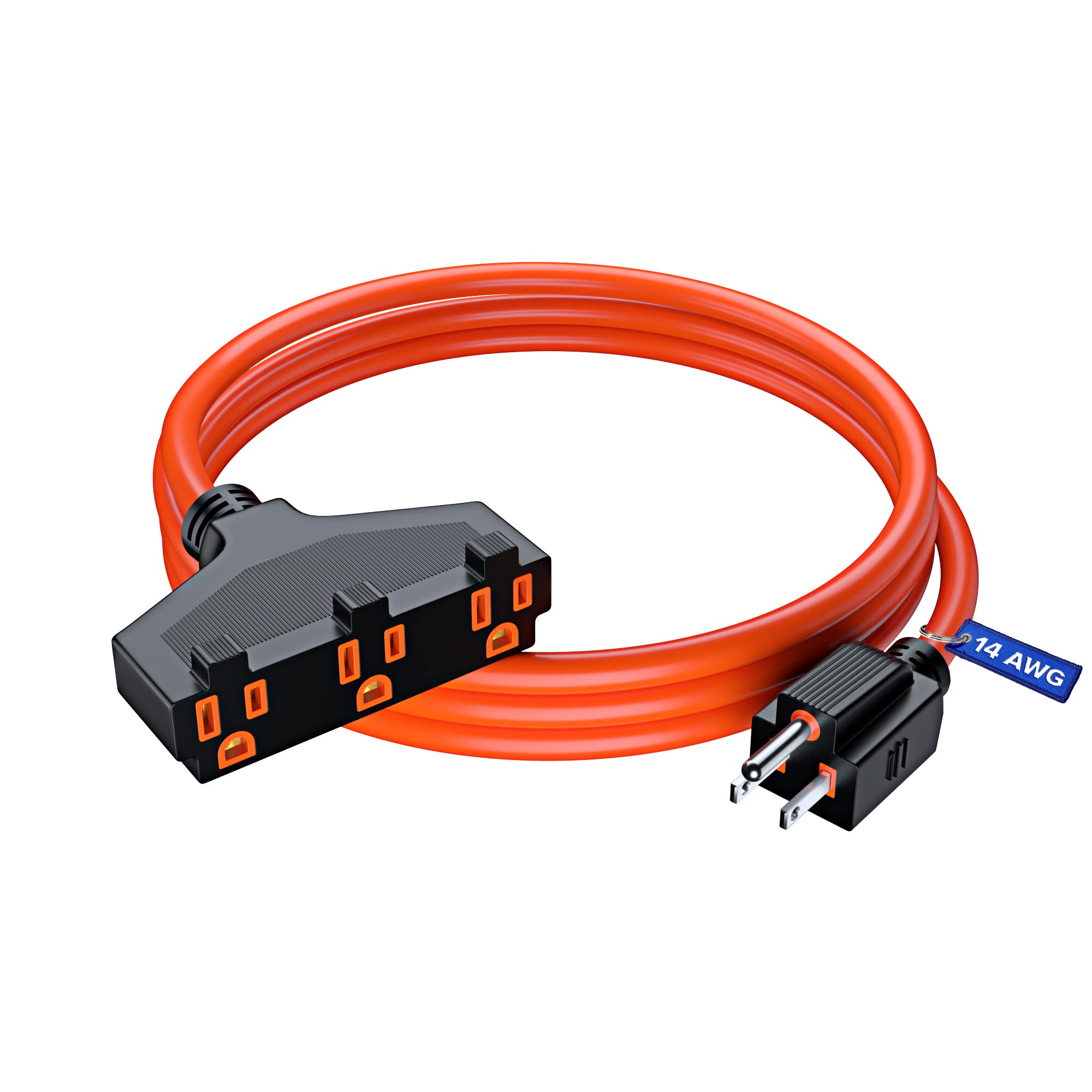 Extension Cord 3 Feet, Sjtw Extension Cord With Multiple Outlets, 14 Gauge (Orange) Etl Listed
