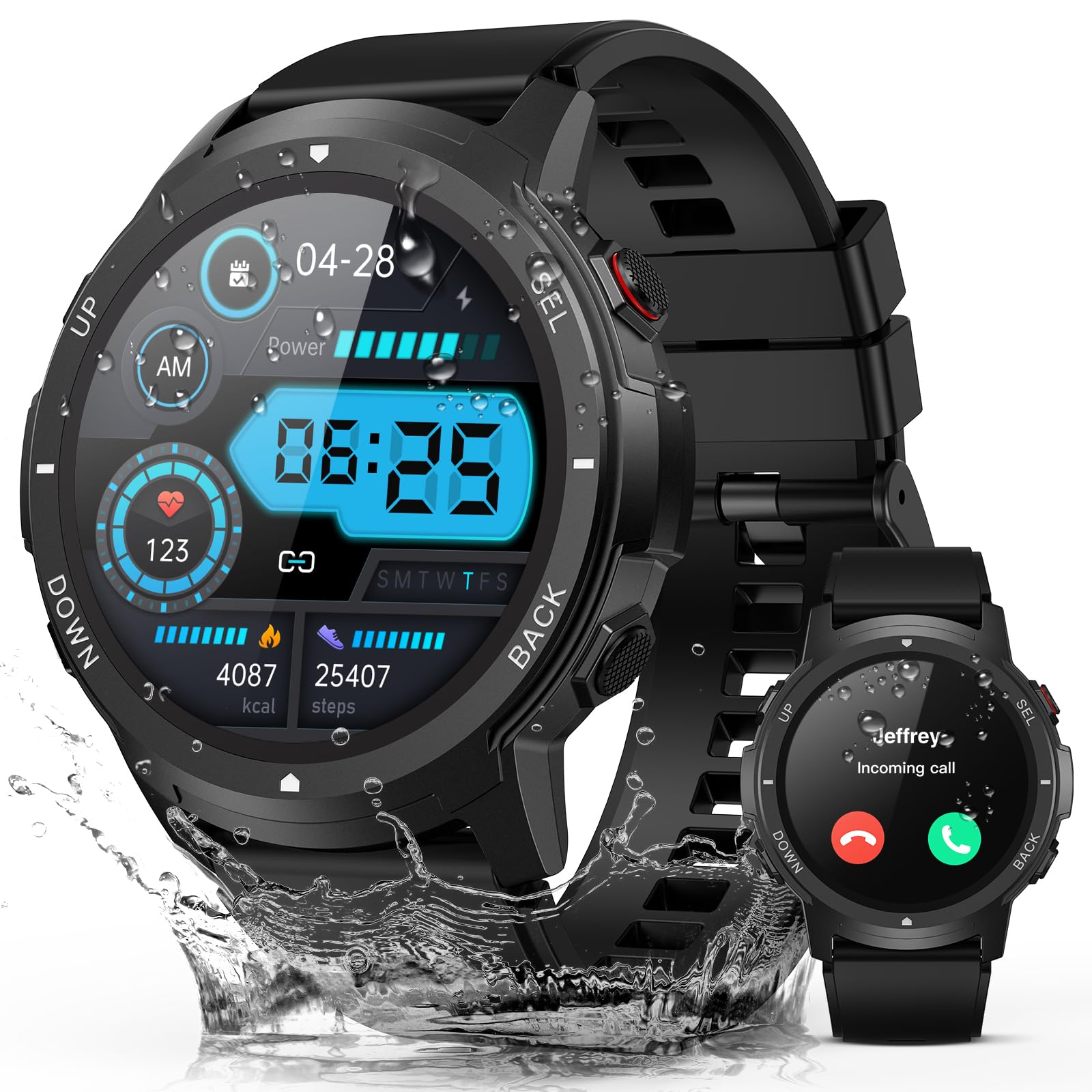 Smart Watch For Men- Bluetooth Call, 2025 Military Waterproof Fitness Sleep Tracker Watch With 110 Sports Modes, Smartwatch For 