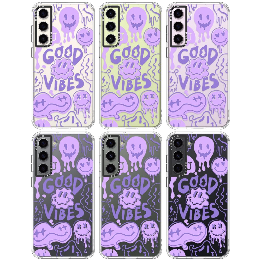 Mosnovo Galaxy S23 Case, Good Vibes Smile Face Women Girls Clear Design Transparent Plastic Hard Back Case With Tpu Bumper Prote